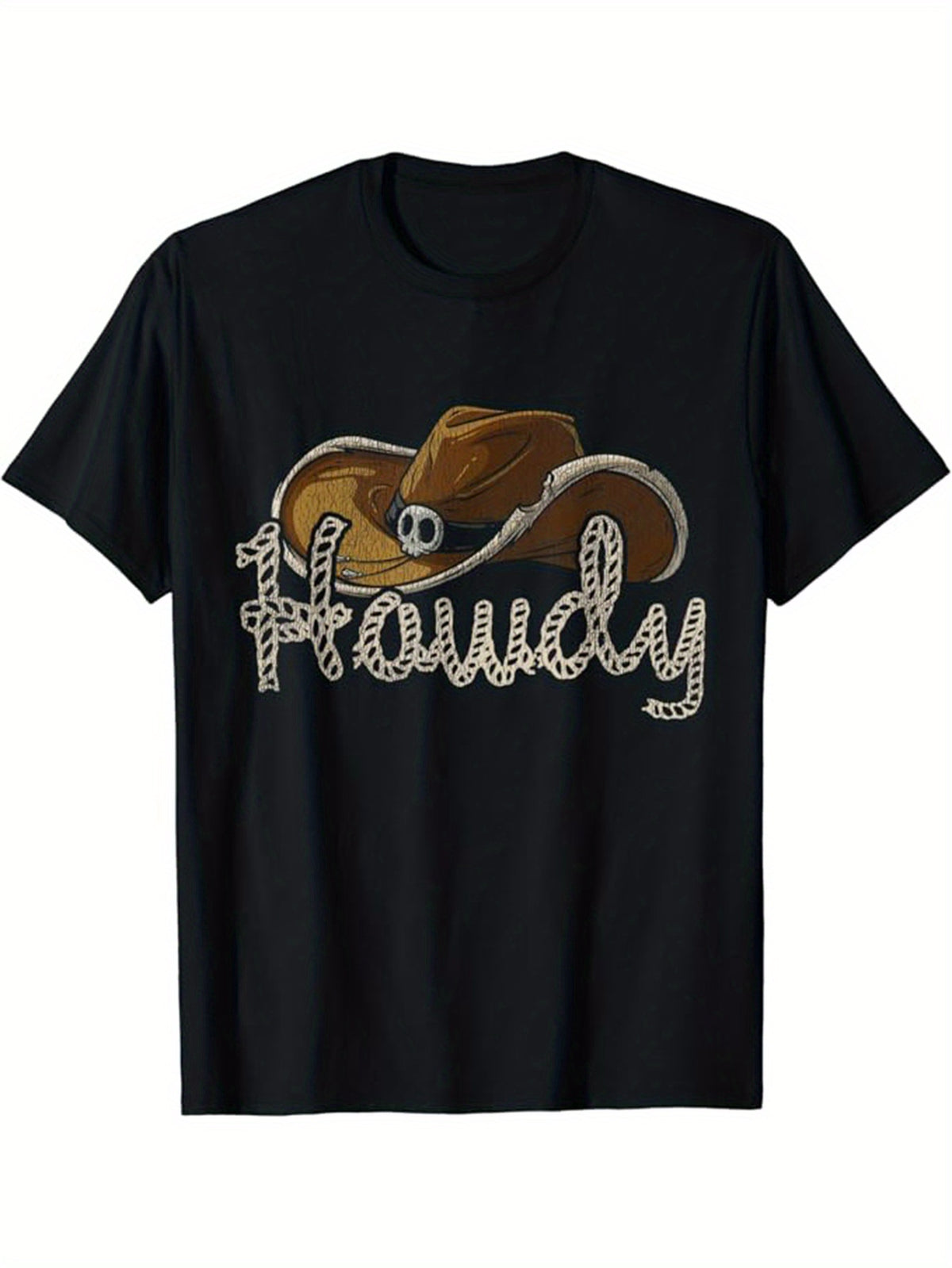 Western Cowboy Printed, Men's Cotton Graphic T-shirt, Casual Short Sleeve Crew Neck Gamer T-shirt, Men's Tee For Outdoor