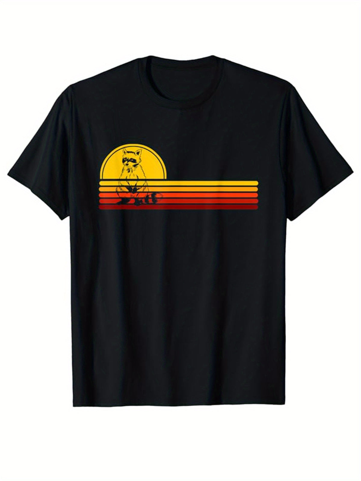 Reccoon Printed, Men's Cotton Graphic T-shirt, Casual Short Sleeve Crew Neck Gamer T-shirt, Men's Tee For Outdoor