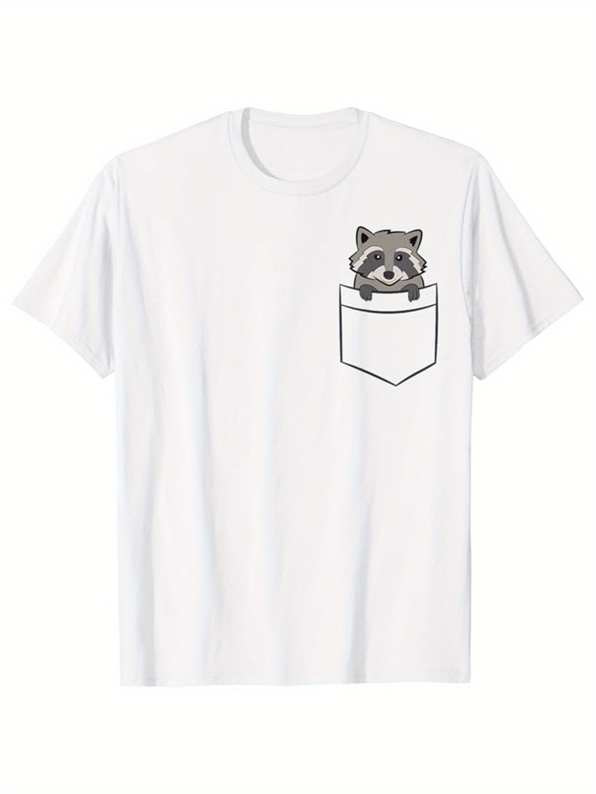 Reccoon Printed, Men's Cotton Graphic T-shirt, Casual Short Sleeve Crew Neck Gamer T-shirt, Men's Tee For Outdoor