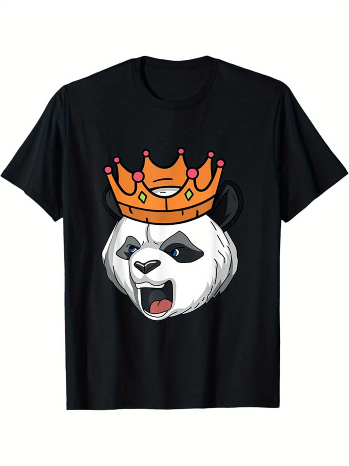 Panda Printed, Men's Cotton Graphic T-shirt, Casual Short Sleeve Crew Neck Gamer T-shirt, Men's Tee For Outdoor