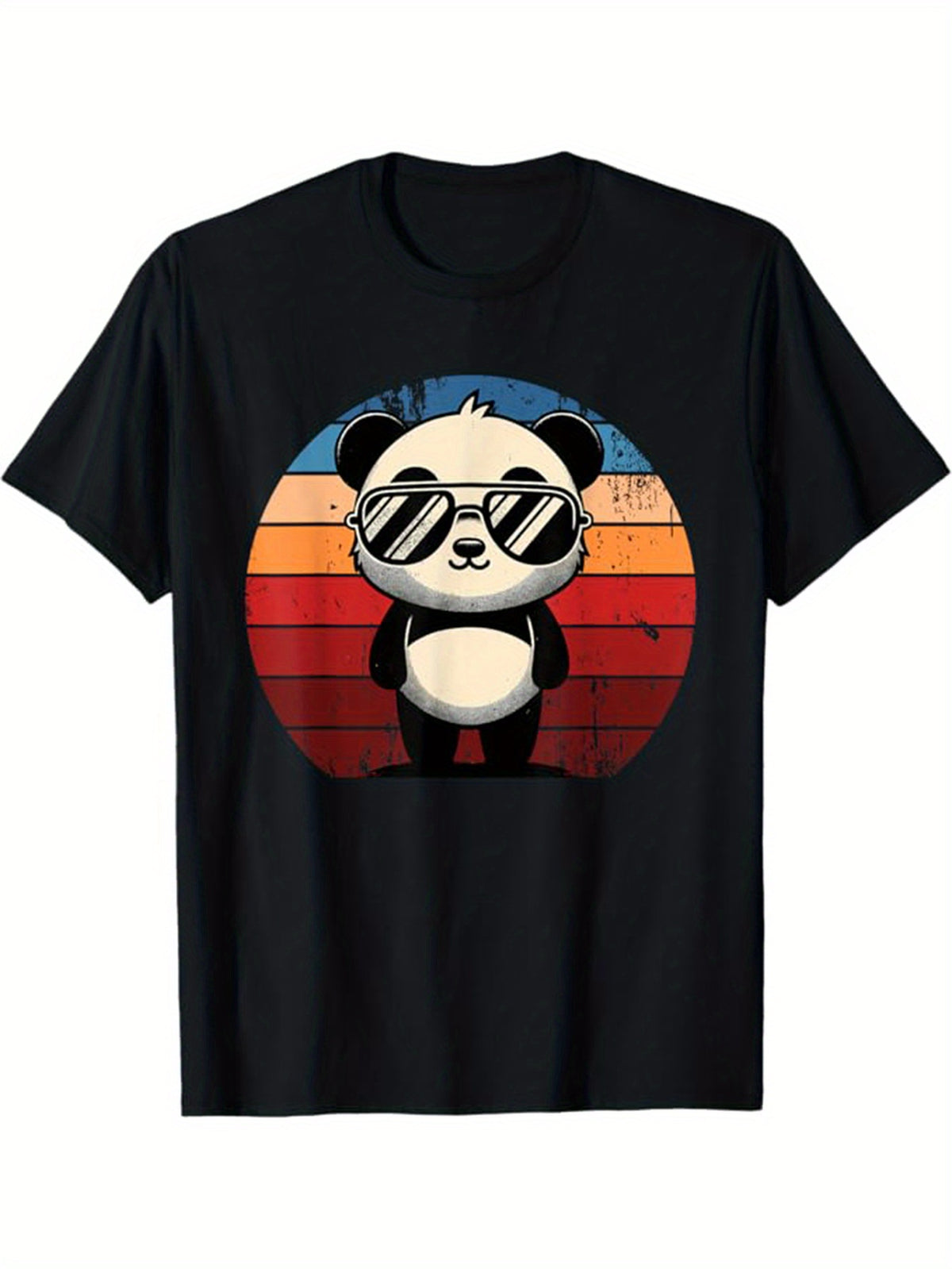 Panda Printed, Men's Cotton Graphic T-shirt, Casual Short Sleeve Crew Neck Gamer T-shirt, Men's Tee For Outdoor