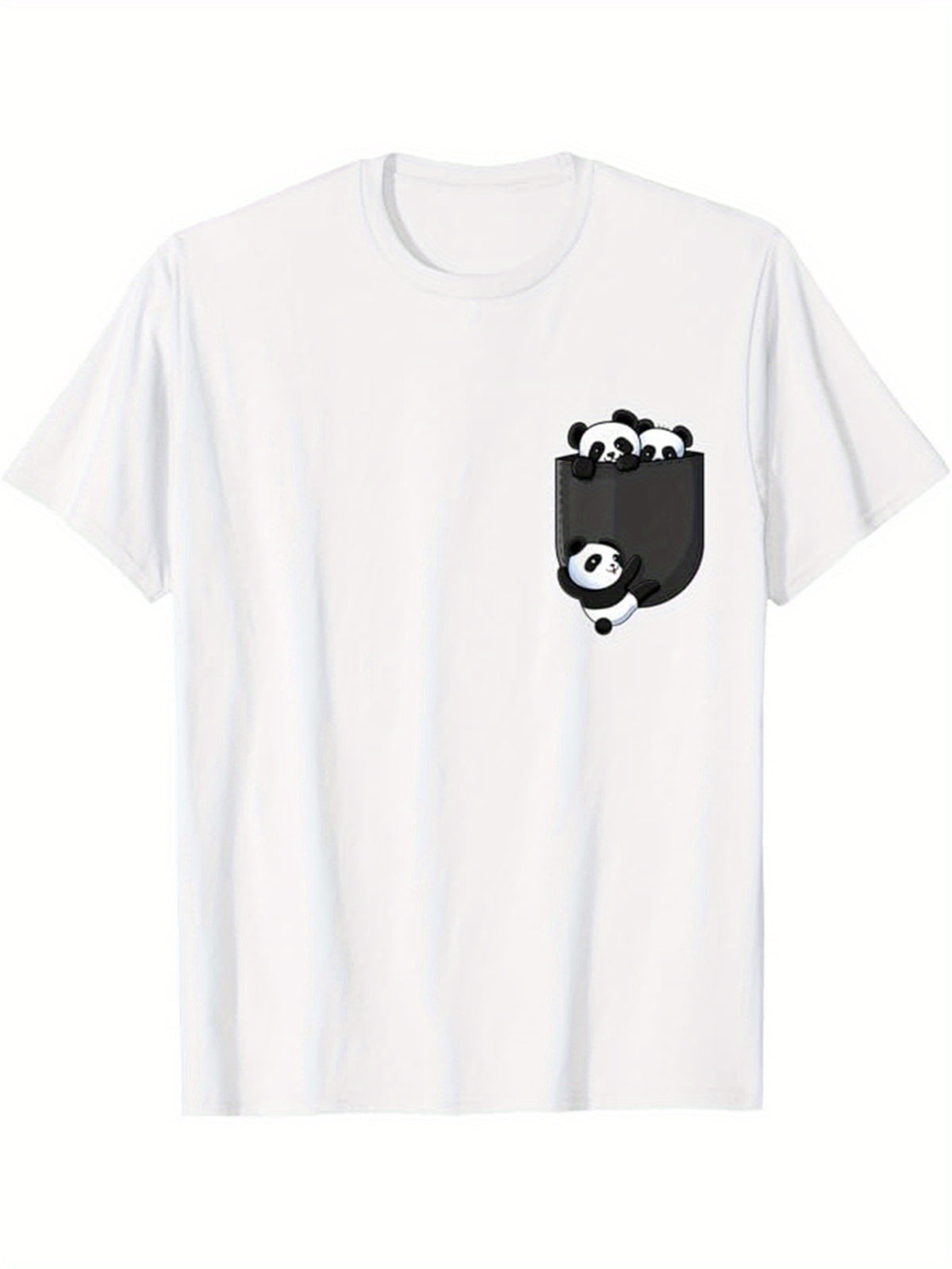 Panda Printed, Men's Cotton Graphic T-shirt, Casual Short Sleeve Crew Neck Gamer T-shirt, Men's Tee For Outdoor