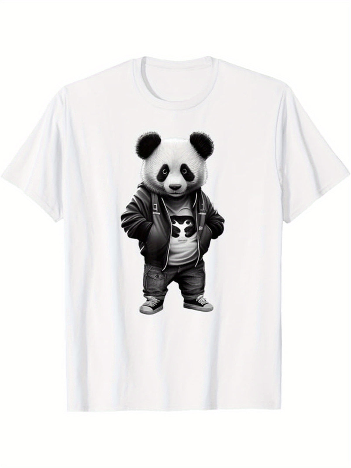 Panda Printed, Men's Cotton Graphic T-shirt, Casual Short Sleeve Crew Neck Gamer T-shirt, Men's Tee For Outdoor