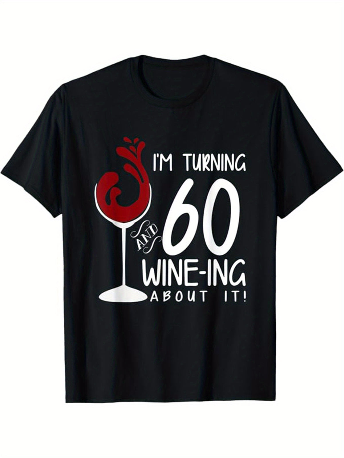 Vibrant Print| Men's "Wine-ing About It" Graphic T-Shirt - Casual Black Cotton Tee with Red Wine Glass Design, Crew Neck, Short Sleeve, Relaxed Fit for Everyday & Gamer Use