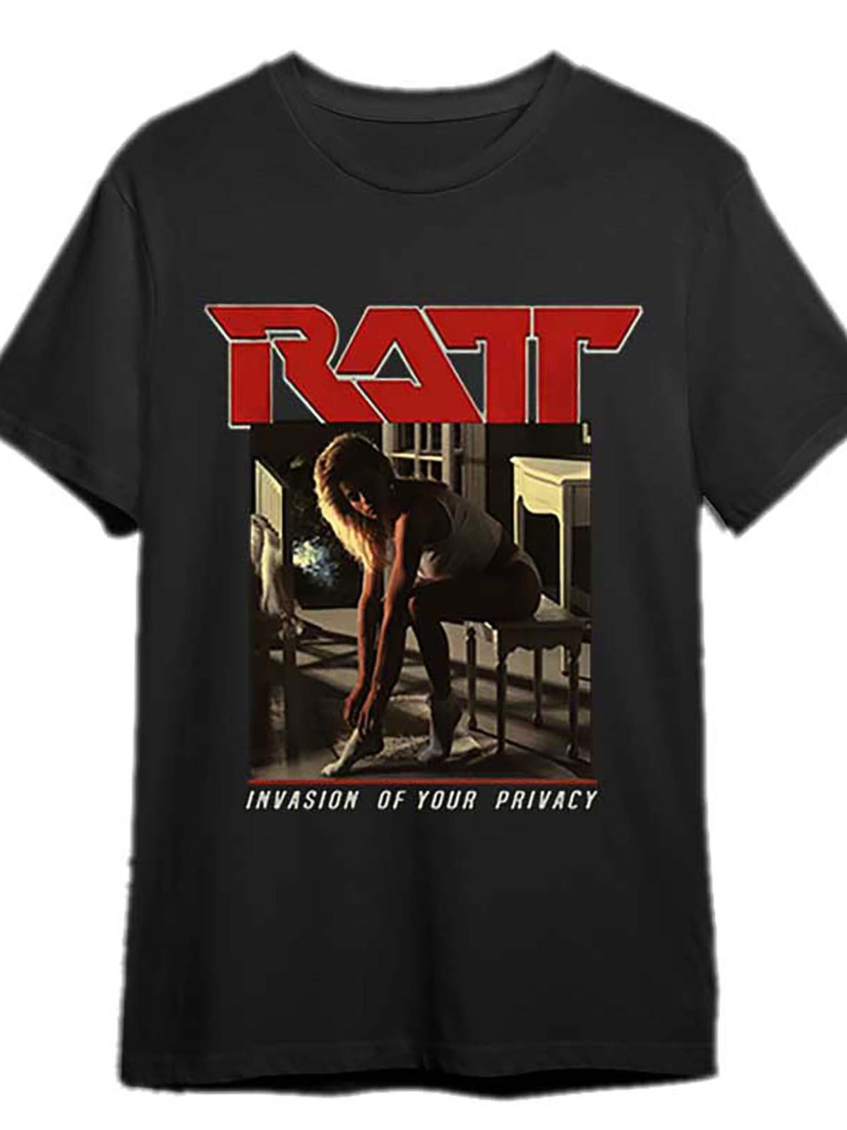 Men's Original RATTA 1985 Tour Vintage Graphic T-Shirt - Black, Short Sleeve, Cotton Knit, "Invasion of Your Privacy" Print, Casual Style, Casual Wear | Edgy Casualwear | Machine Washable, Retro T Shirt