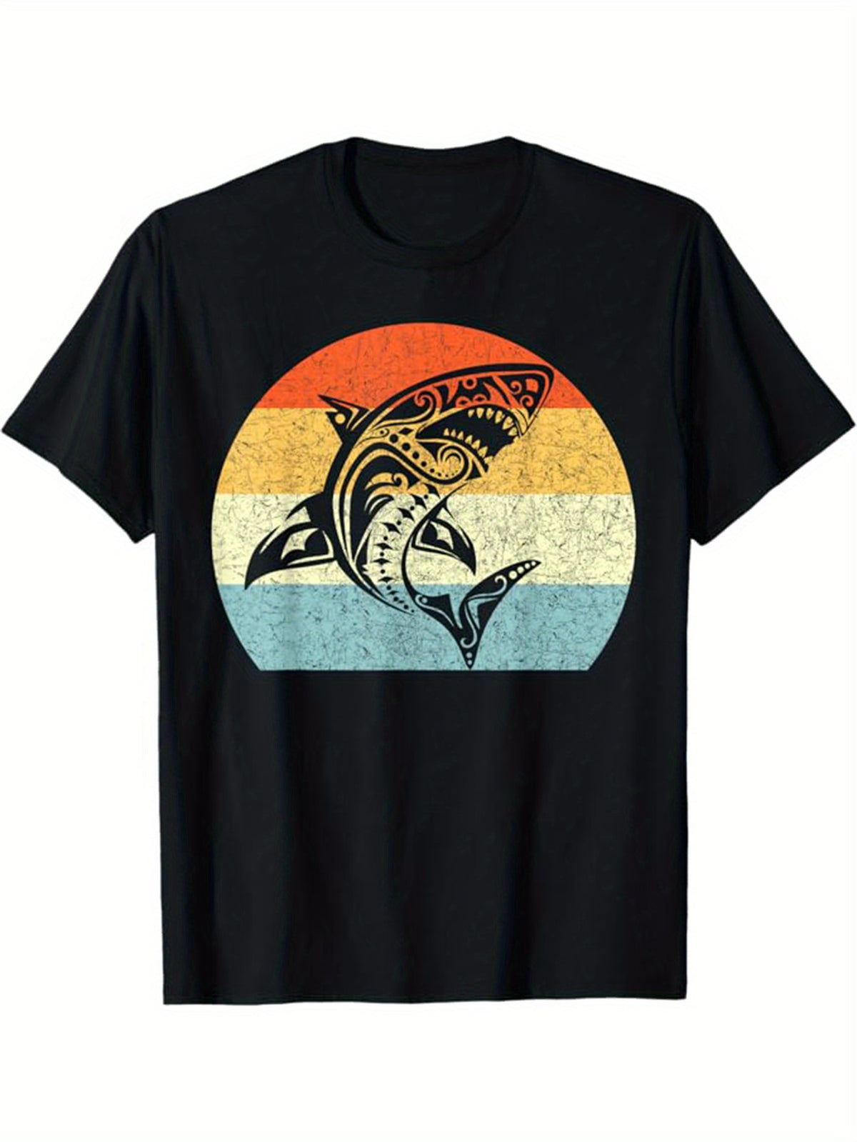 Shark Print Men's Cotton T-shirt, Graphic Tee Men's Outdoor Clothes, Men's Clothing, Casual Short Sleeve Crew Neck T-shirt, Tops For Men, Gift For Men
