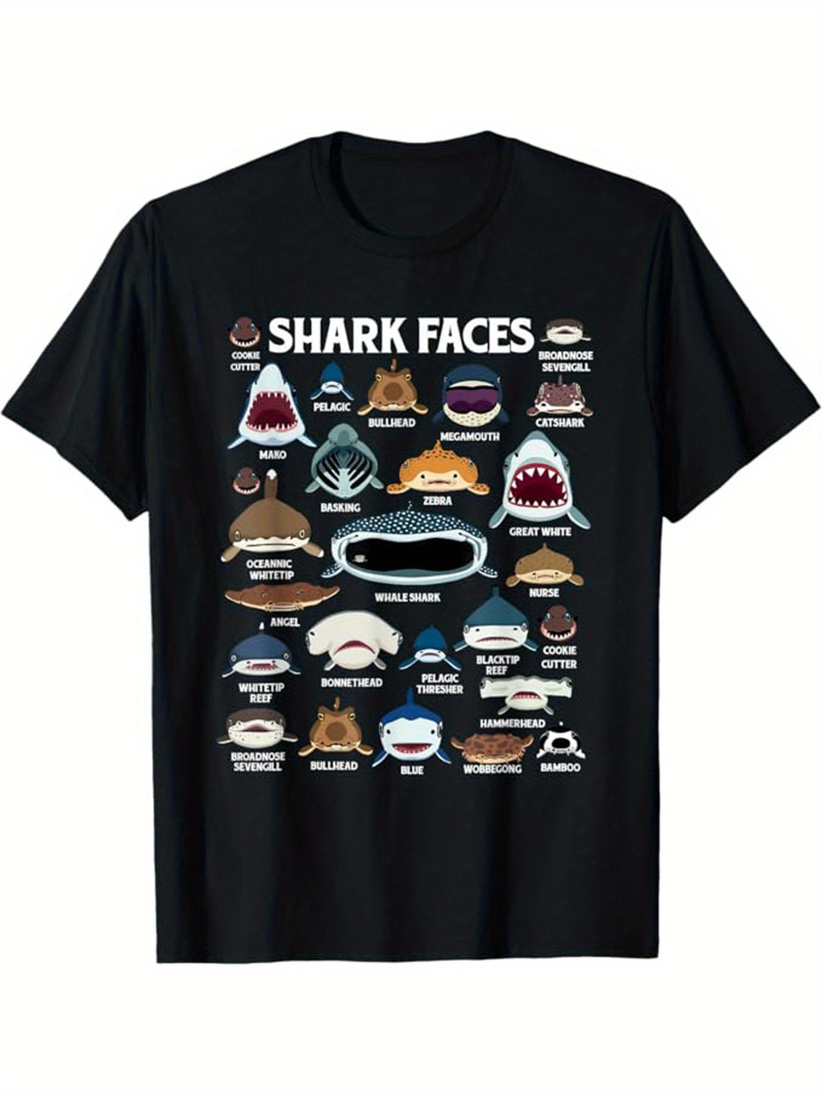 Shark Print Men's Cotton T-shirt, Graphic Tee Men's Outdoor Clothes, Men's Clothing, Casual Short Sleeve Crew Neck T-shirt, Tops For Men, Gift For Men