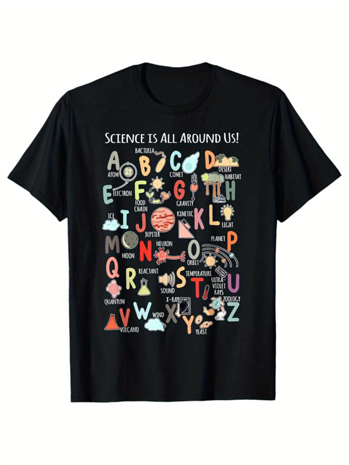 Science Print Men's Cotton T-shirt, Graphic Tee Men's Outdoor Clothes, Men's Halloween Clothing, Casual Short Sleeve Crew Neck T-shirt, Tops For Men, Gift For Men