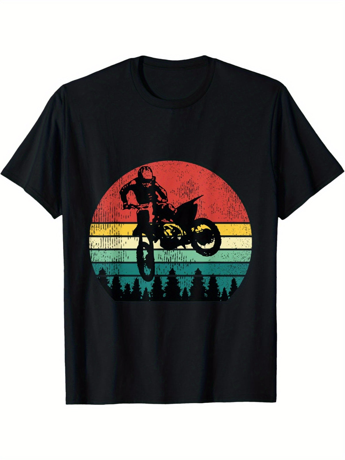 Retro Motocross Motorcycle Rider Print Men's Cotton T-shirt, Casual Fashion Tee, Street Style Short Sleeve Crew Neck Shirt