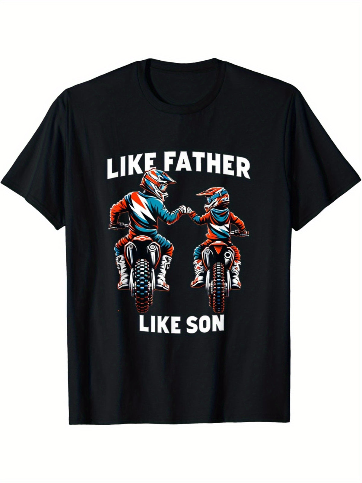 Family Father Son Motocross Off-Road Print Men's Cotton T-shirt, Casual Fashion Tee, Street Style Short Sleeve Crew Neck Shirt