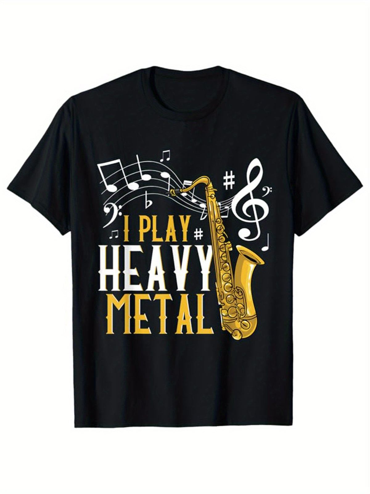 Sax Print Men's Cotton T-shirt, Graphic Tee Men's Funny Happy Outdoor Clothes, Men's Music Clothing, Casual Short Sleeve Crew Neck T-shirt, Tops For Men, Gift For Men
