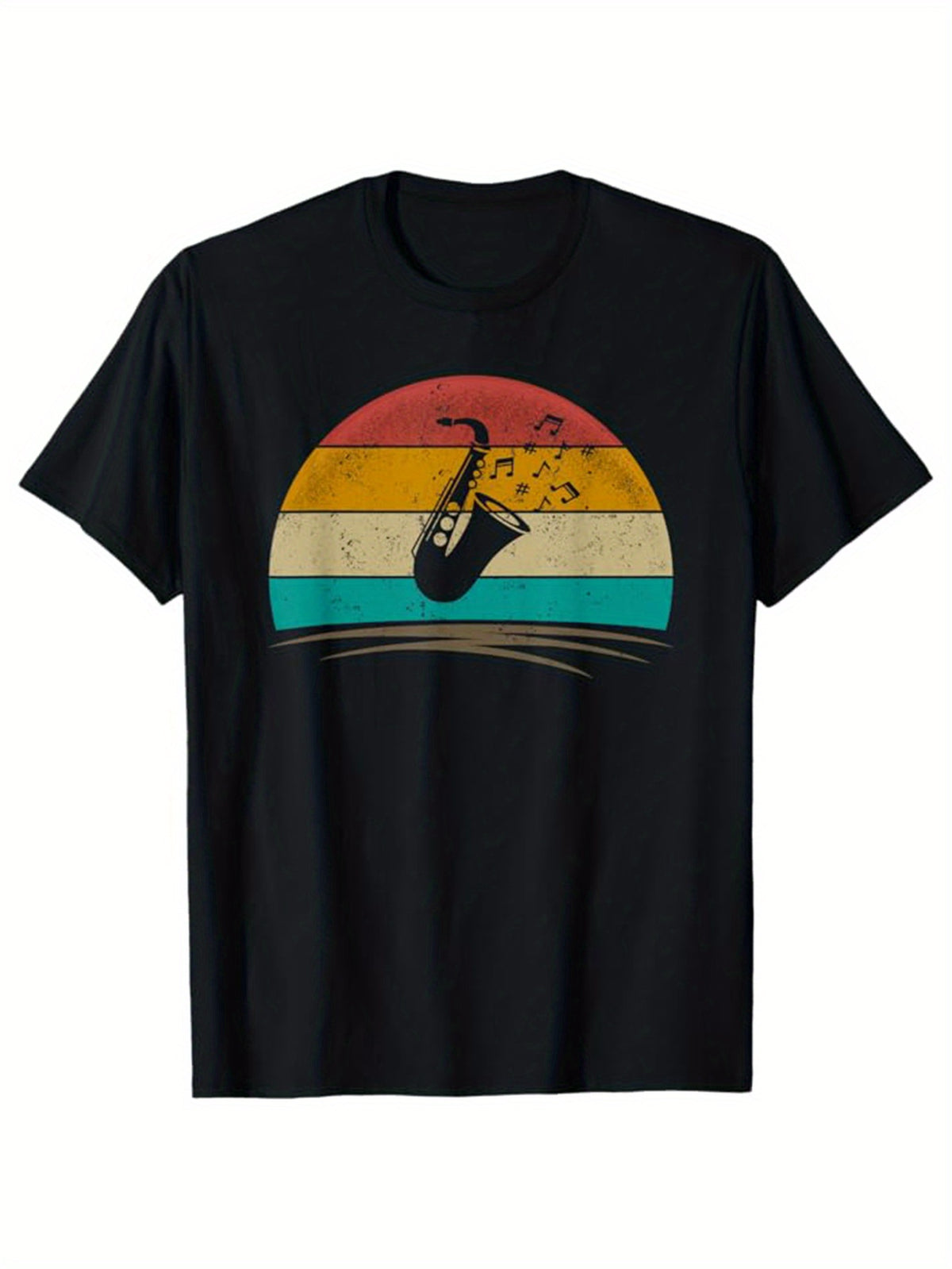 Sax Print Men's Cotton T-shirt, Graphic Tee Men's Funny Happy Outdoor Clothes, Men's Music Clothing, Casual Short Sleeve Crew Neck T-shirt, Tops For Men, Gift For Men