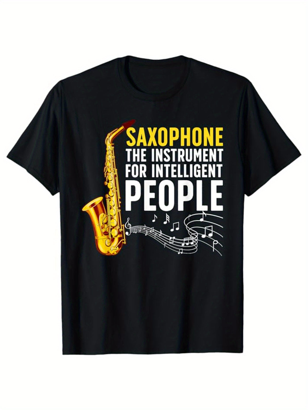 Sax Print Men's Cotton T-shirt, Graphic Tee Men's Funny Happy Outdoor Clothes, Men's Music Clothing, Casual Short Sleeve Crew Neck T-shirt, Tops For Men, Gift For Men