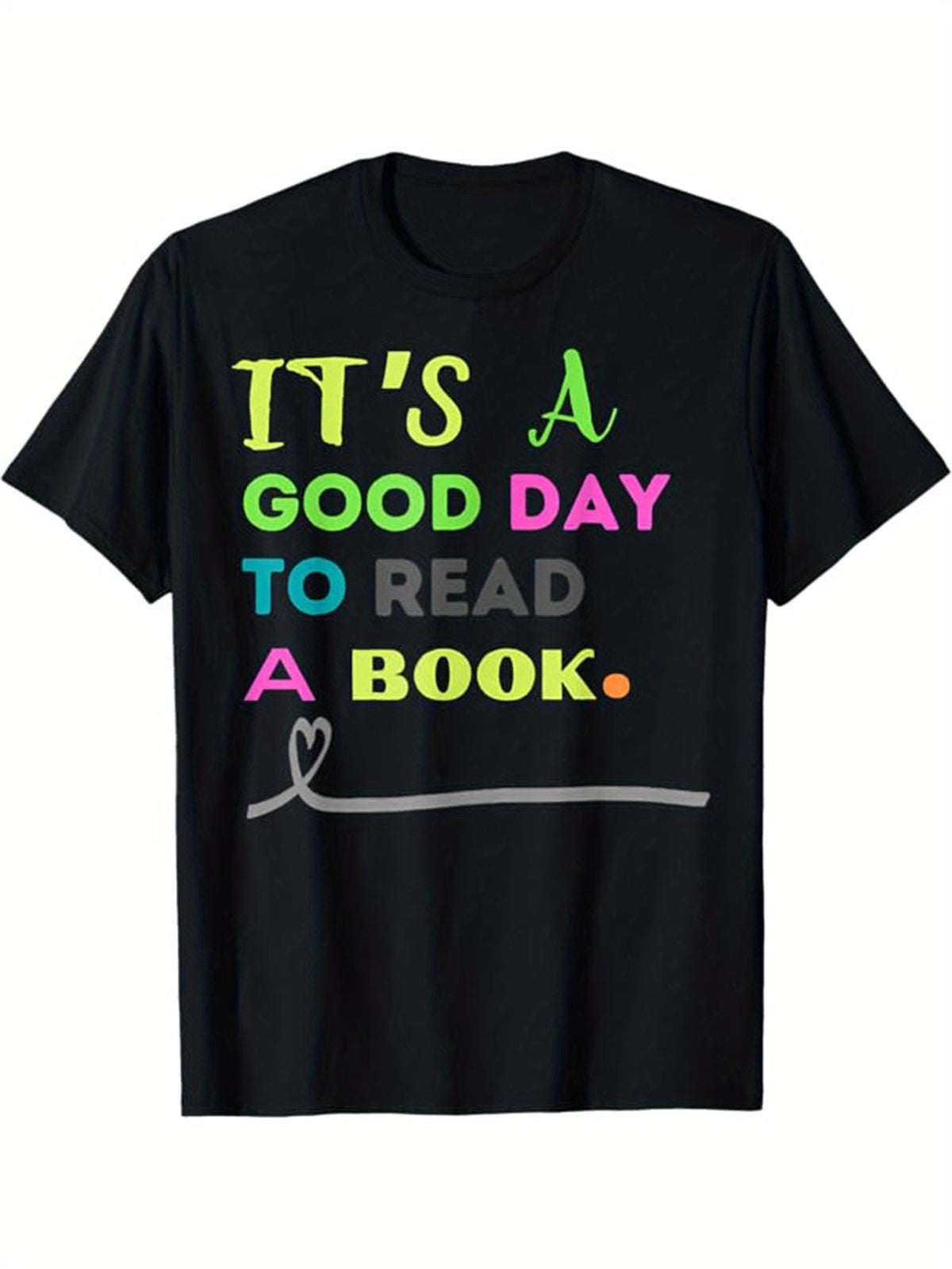 IT'S A GOOD DAY TO READ A BOOK Letter And Heart Print T-shirt For Men, Pure Cotton Short Sleeve Tee, Summer Top For Daily Wear