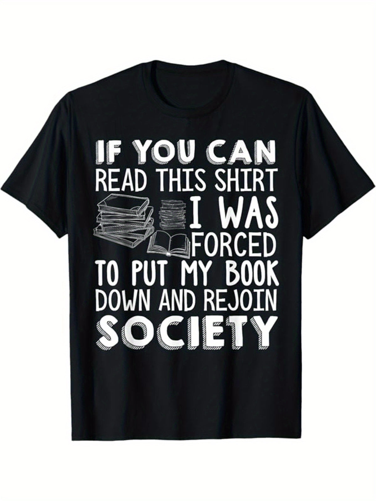 Read Books Print Men's Cotton T-shirt, Graphic Tee Men's Outdoor Clothes, Casual Short Sleeve Crew Neck T-shirt