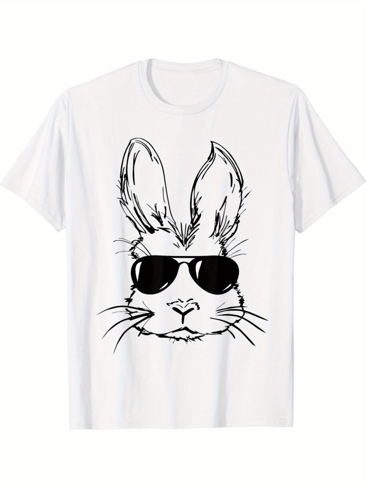 Easter Day Bunny Face With Sunglasses Sketch Style Print Men's Comfy Cotton Short Sleeves Tee Shirt, Versatile Breathable Summer Top For Leisure & Fitness, Best Gift Choice