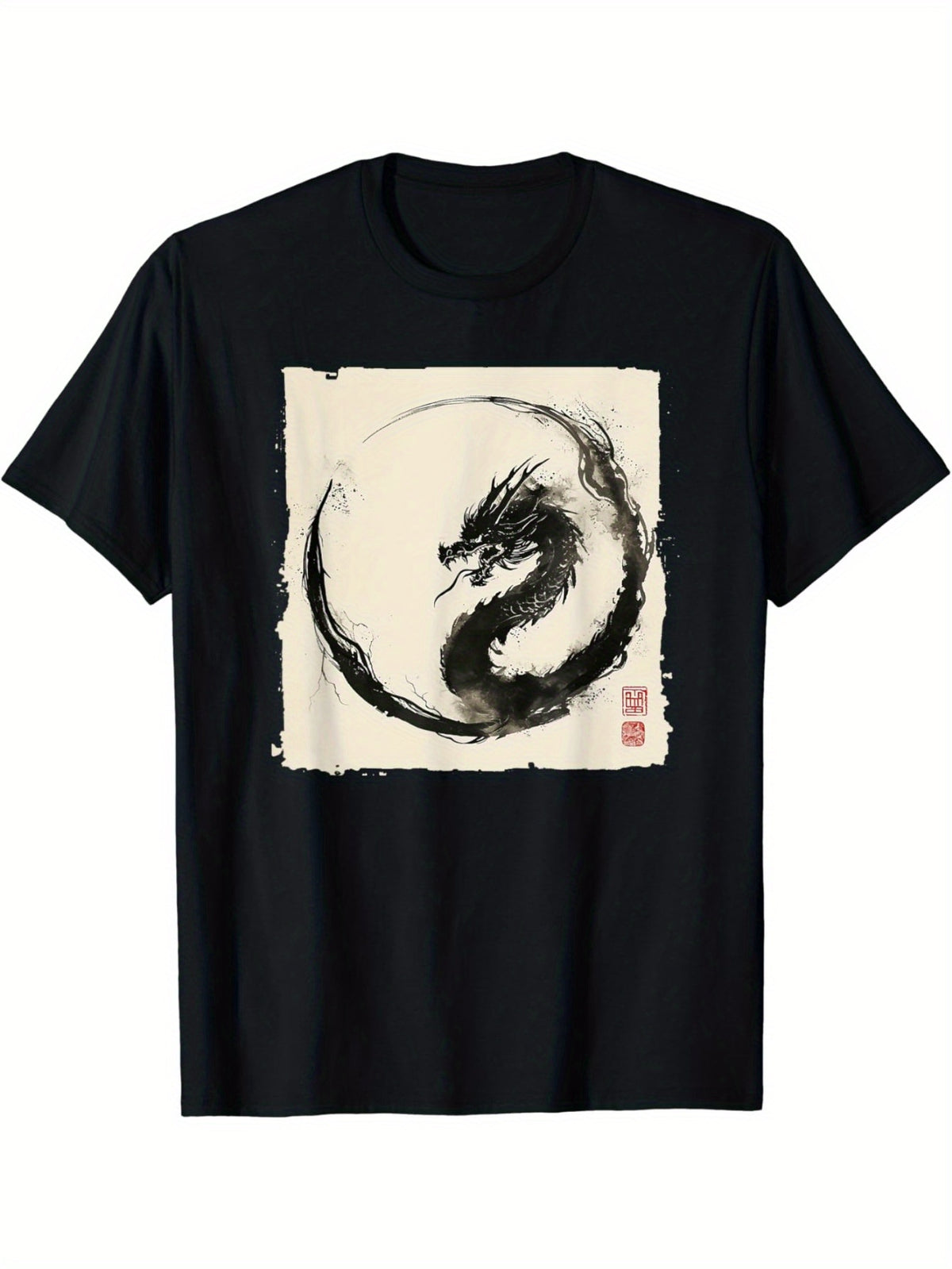 Eastern Dragon Majesty Painting Print Men's Comfy Cotton Short Sleeves Tee Shirt, Versatile Breathable Summer Top For Leisure & Fitness, Best Gift Choice
