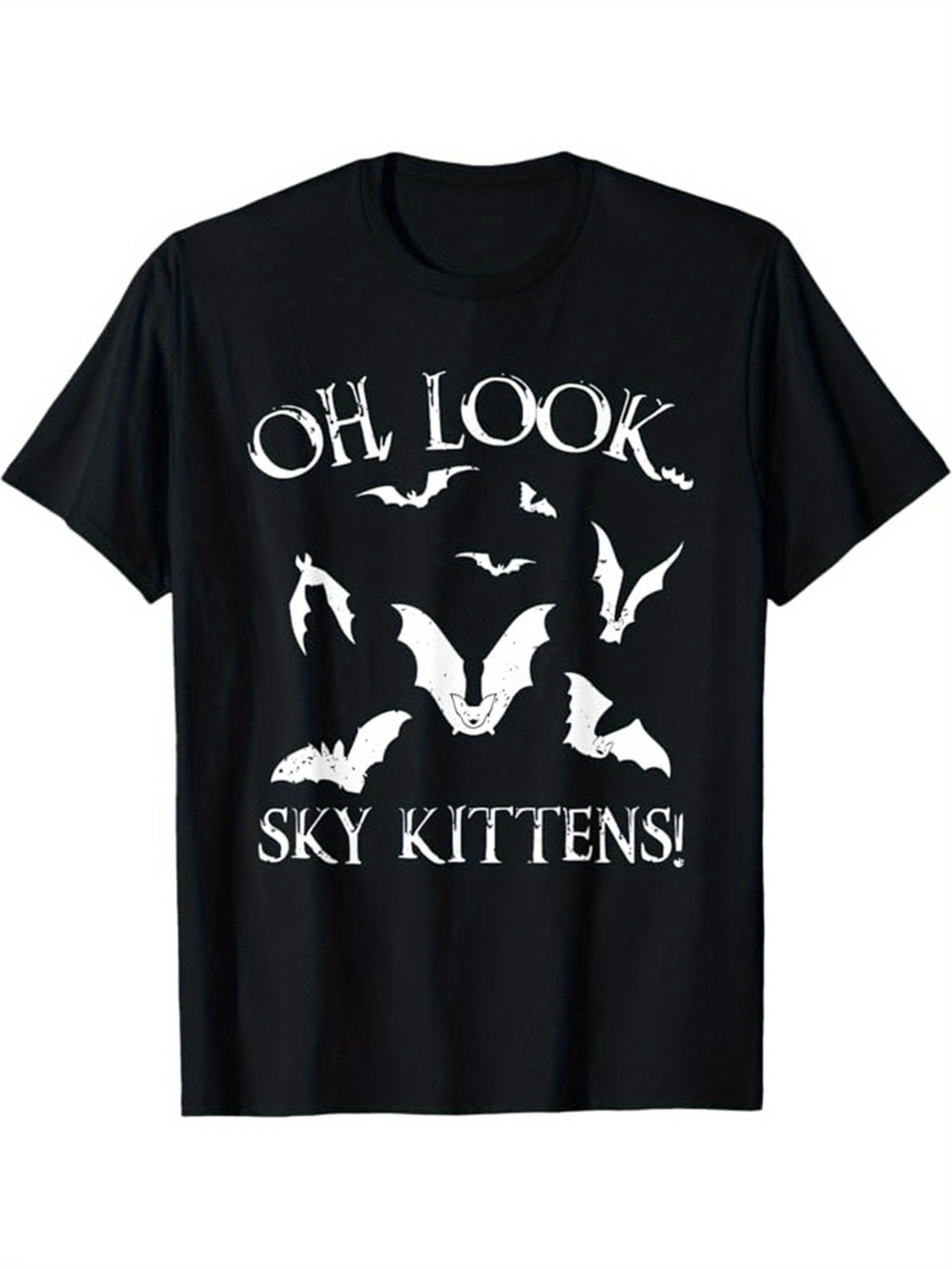Men's 100% Cotton Bats Graphic Print T-shirt, Casual Short Sleeve Crew Neck Tee, Men's Clothing For Summer Outdoor