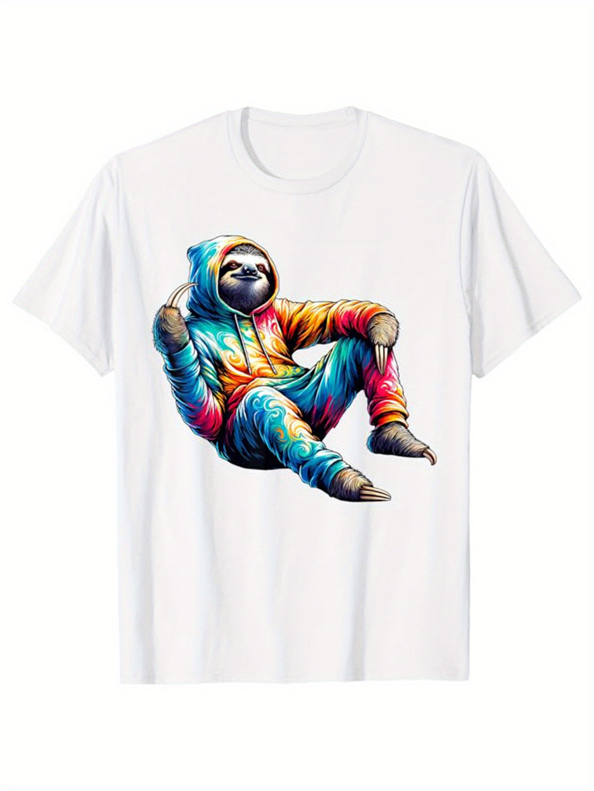Men's Casual Cotton T-Shirt with Colorful Sloth Graphic - Relaxed Fit, Short Sleeve Crew Neck Tee, Machine Washable, Perfect for All Seasons