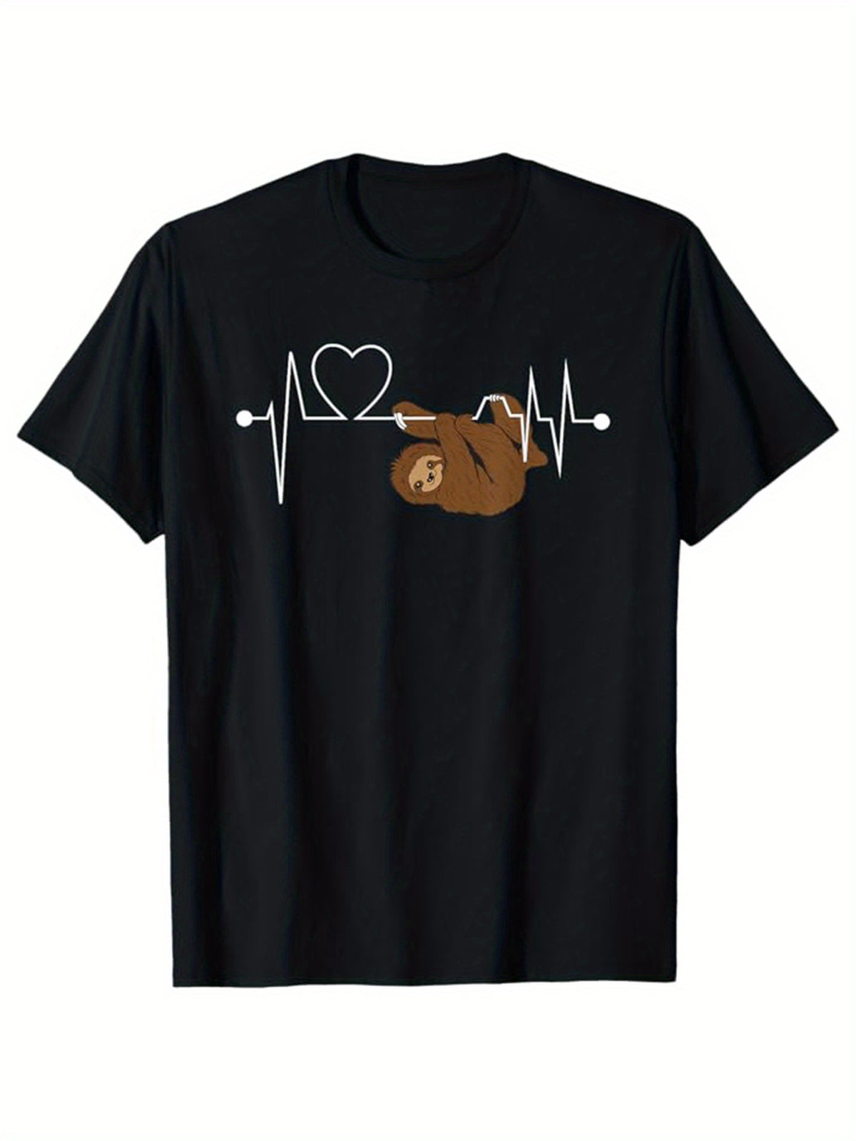 Men's Casual Sloth Graphic Cotton Tee - Soft, Breathable Crew Neck T-Shirt with Unique Heartbeat Design, Short Sleeve, All-Season Wear