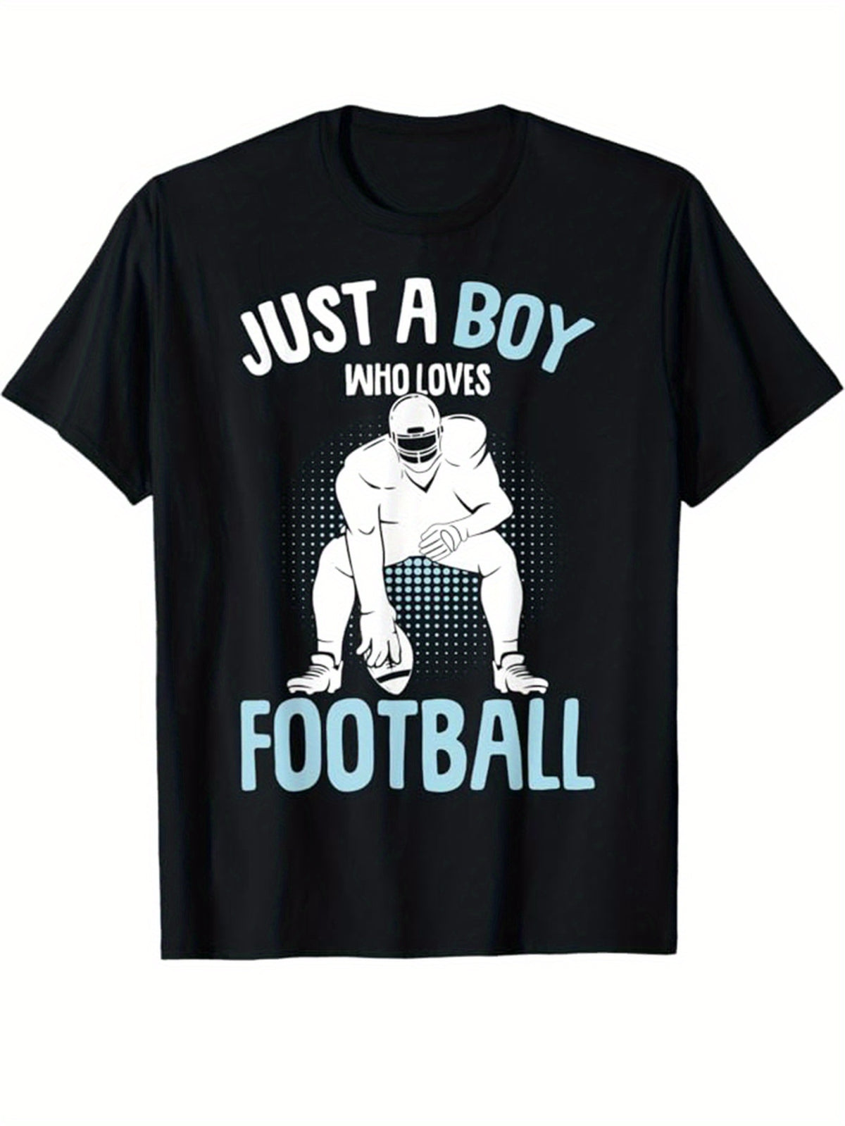 [Allseason Tshirt] Men's "Just A Boy Who Loves Football" Graphic Tee - 100% Cotton, Casual Loose Fit, Short Sleeve Crew Neck T-Shirt with Player Silhouette, Perfect for All Seasons, Great Gift for Football Enthusiasts