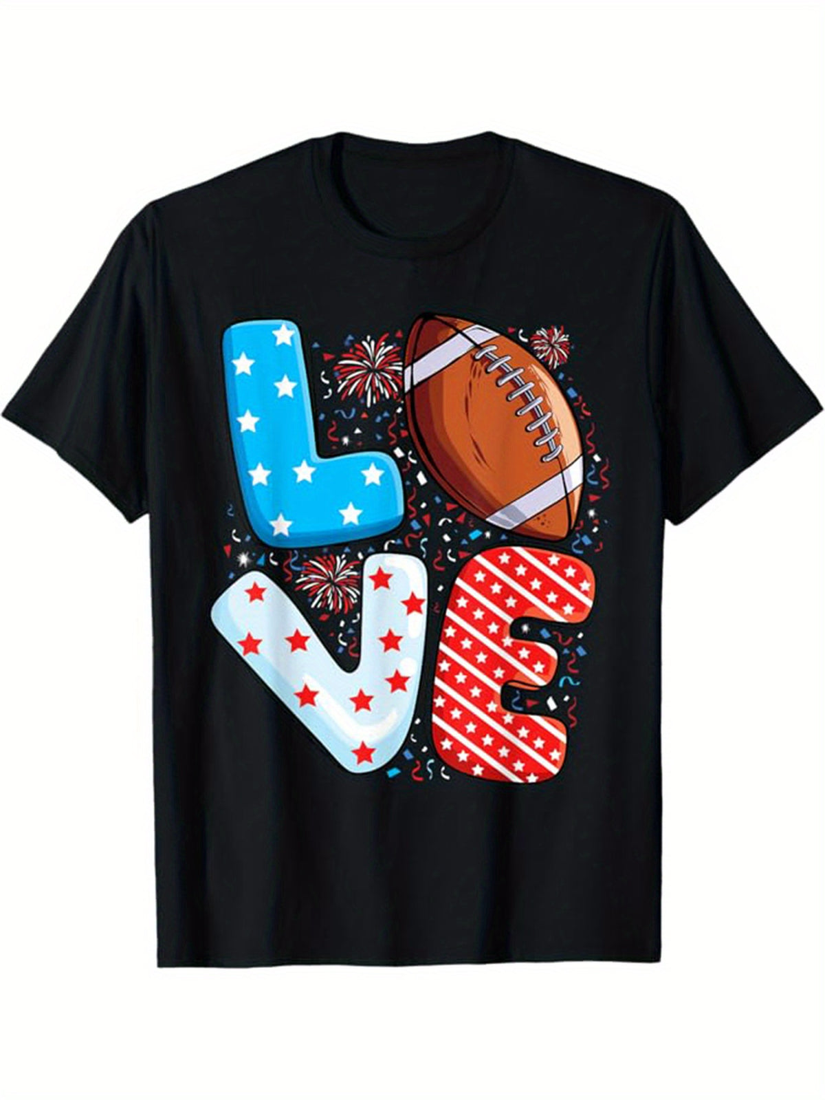 American Football Print Men's Cotton T-shirt, Graphic Tee Men's Outdoor Clothes, Men's Clothing, Casual Short Sleeve Crew Neck T-shirt, Tops For Men, Gift For Men
