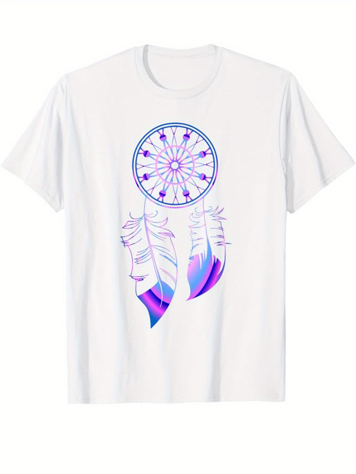 Dream Catcher Print, Men's Cotton T-shirt, Graphic Tee Men's Outdoor Clothes, Men's Clothing, Casual Short Sleeve Crew Neck T-shirt