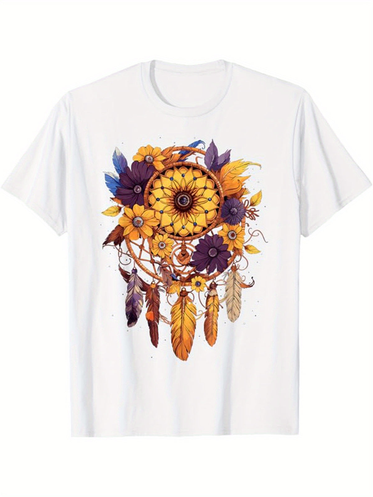 Dream Catcher Print, Men's Cotton T-shirt, Graphic Tee Men's Outdoor Clothes, Men's Clothing, Casual Short Sleeve Crew Neck T-shirt