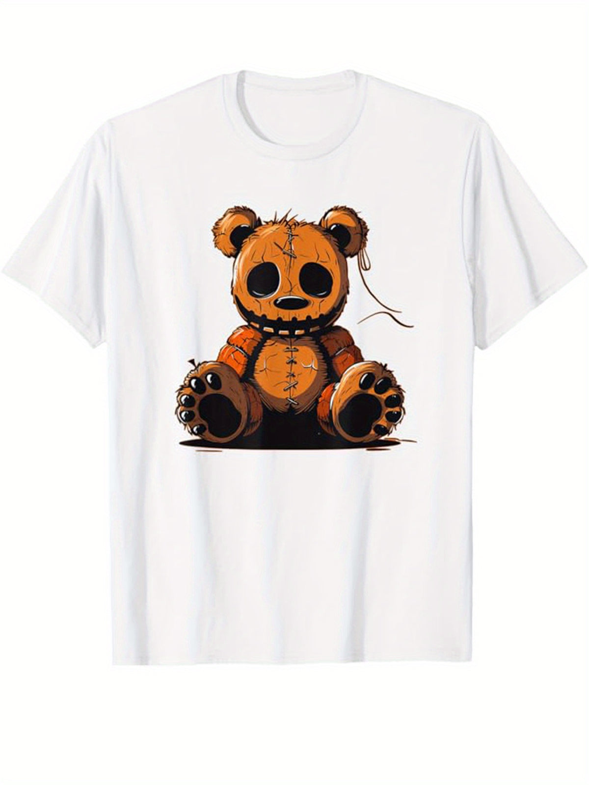Men's Cotton T-Shirt With Teddy Bear Print, Casual Short Sleeve Round Neck Tee, Soft Comfortable Top, Fashion Tee