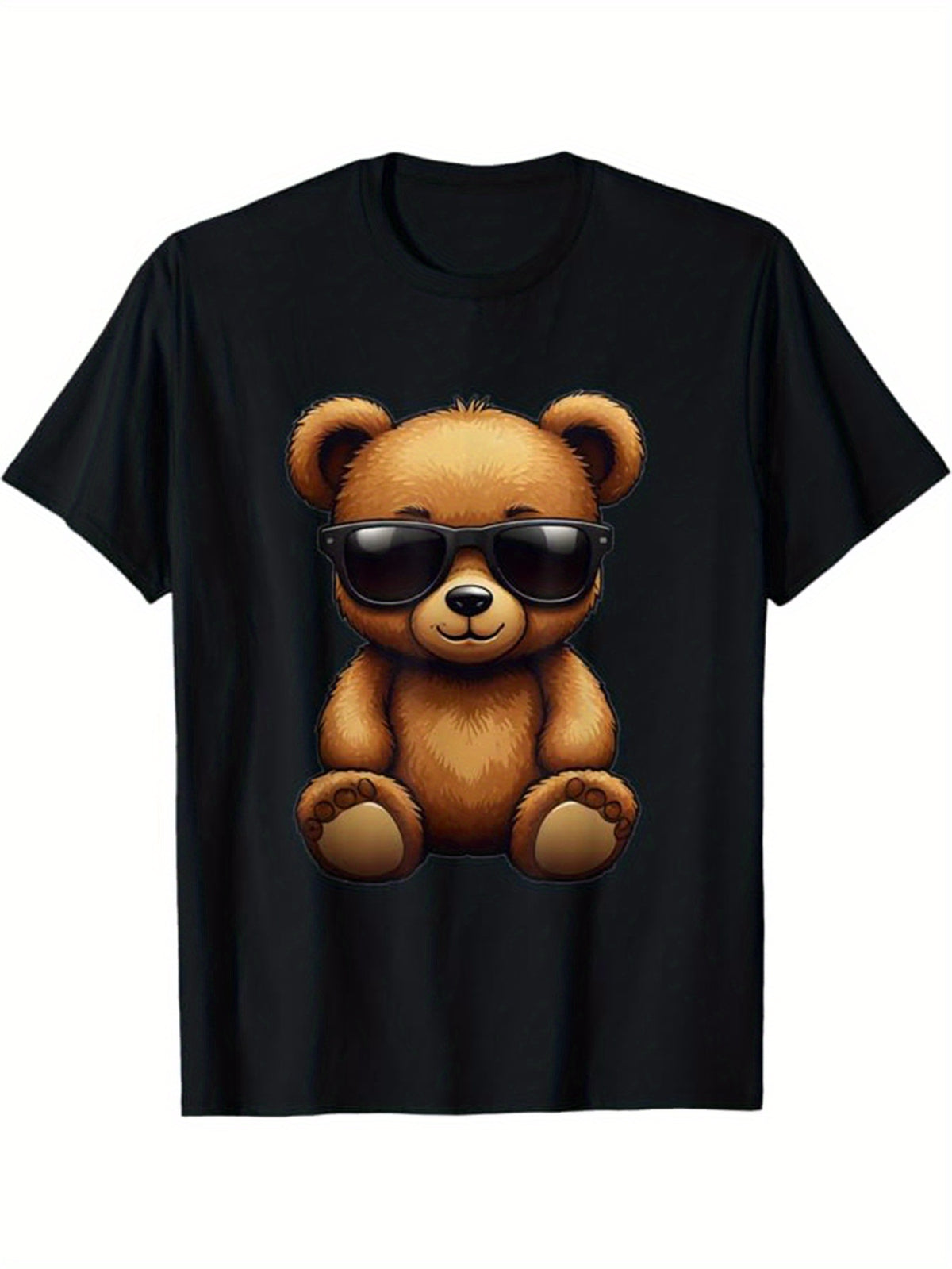 Men's Cotton T-Shirt With Teddy Bear Print, Casual Short Sleeve Round Neck Tee, Soft Comfortable Top, Fashion Tee