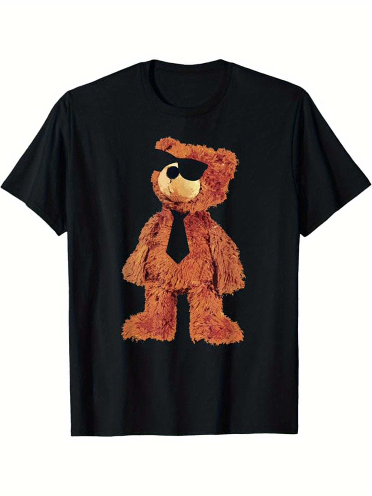 Men's Cotton T-Shirt With Teddy Bear Print, Casual Short Sleeve Round Neck Tee, Soft Comfortable Top, Fashion Tee