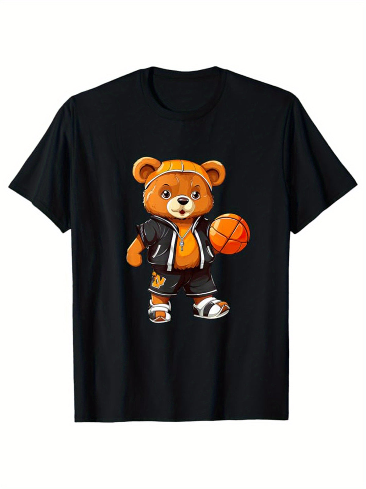 Men's Cotton T-Shirt With Teddy Bear Print, Casual Short Sleeve Round Neck Tee, Soft Comfortable Top, Fashion Tee