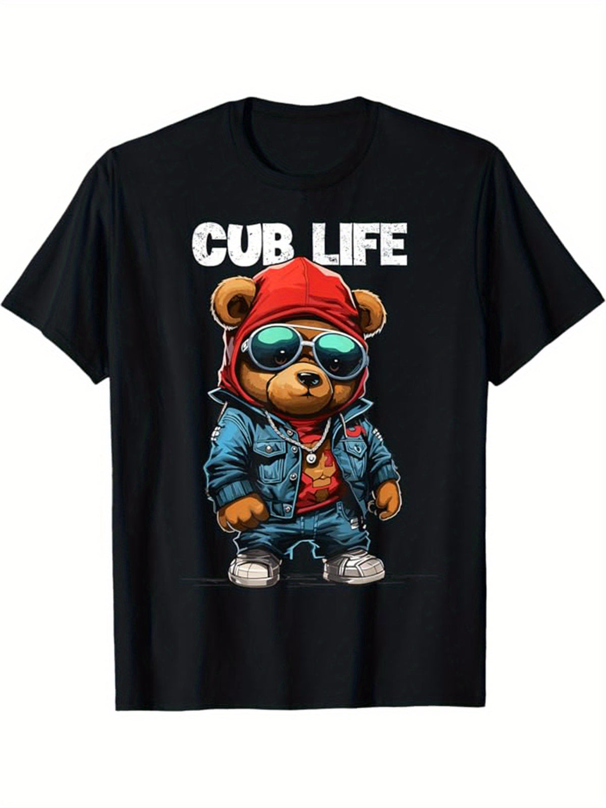 Men's Cotton T-Shirt With Teddy Bear Print, Casual Short Sleeve Round Neck Tee, Soft Comfortable Top, Fashion Tee