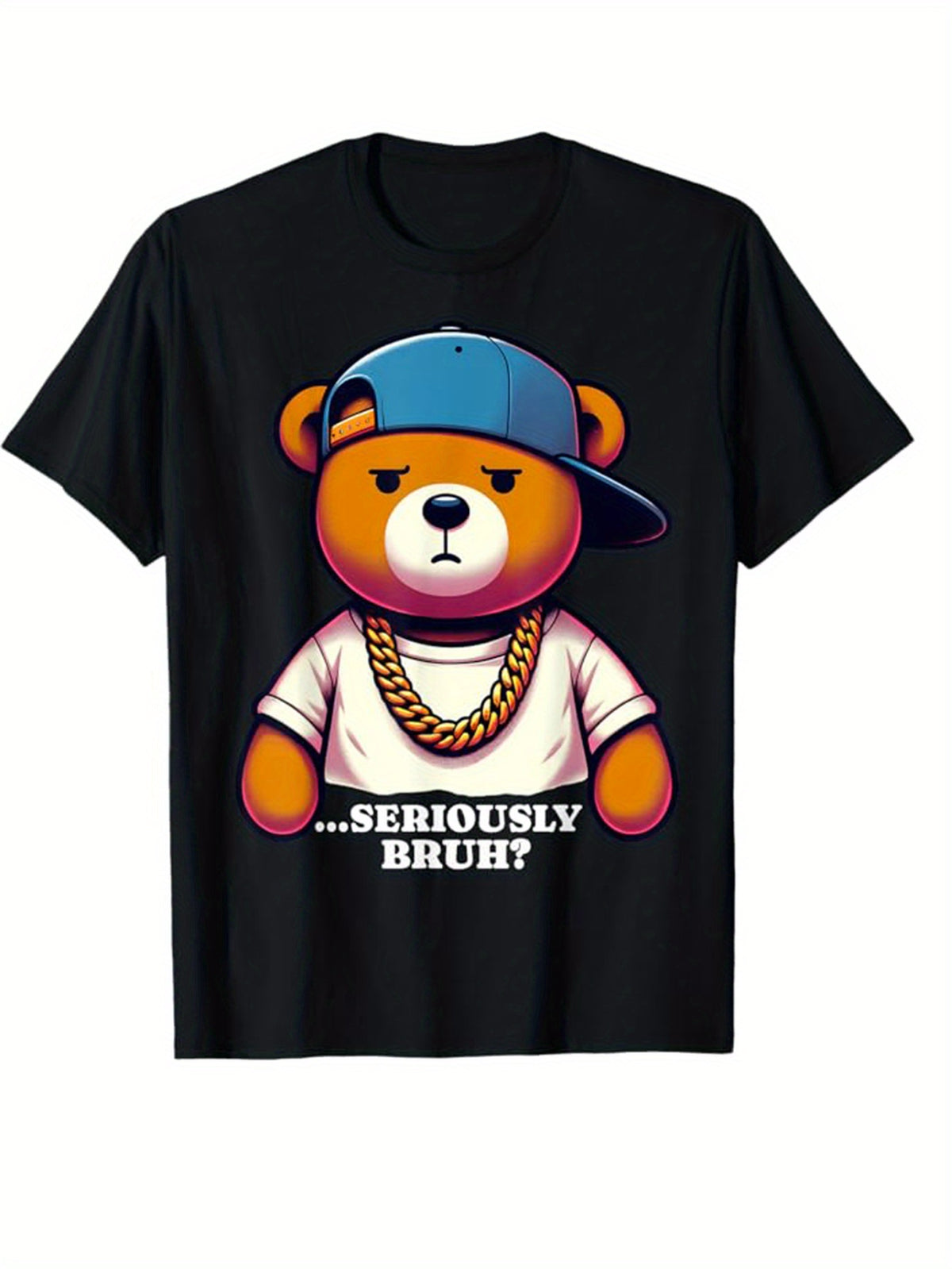 Men's Cotton T-Shirt With Teddy Bear Print, Casual Short Sleeve Round Neck Tee, Soft Comfortable Top, Fashion Tee