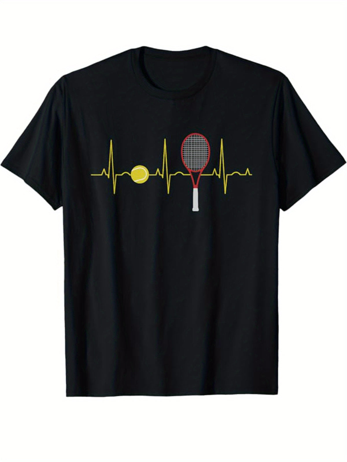 Tennis Print Men's Cotton Casual T-shirt, Short Sleeve Crew Neck Top, Men's Clothing