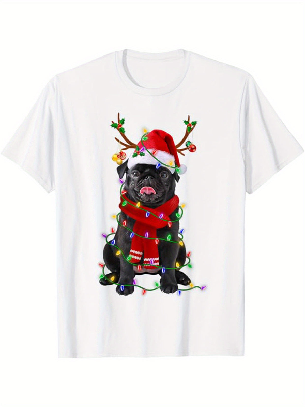 Christmas Tree Print Men's Cotton T-shirt, Graphic Tee Men's Xmas Outdoor Clothes, Men's Clothing, Casual Short Sleeve Crew Neck T-shirt, Tops For Men, Gift For Men