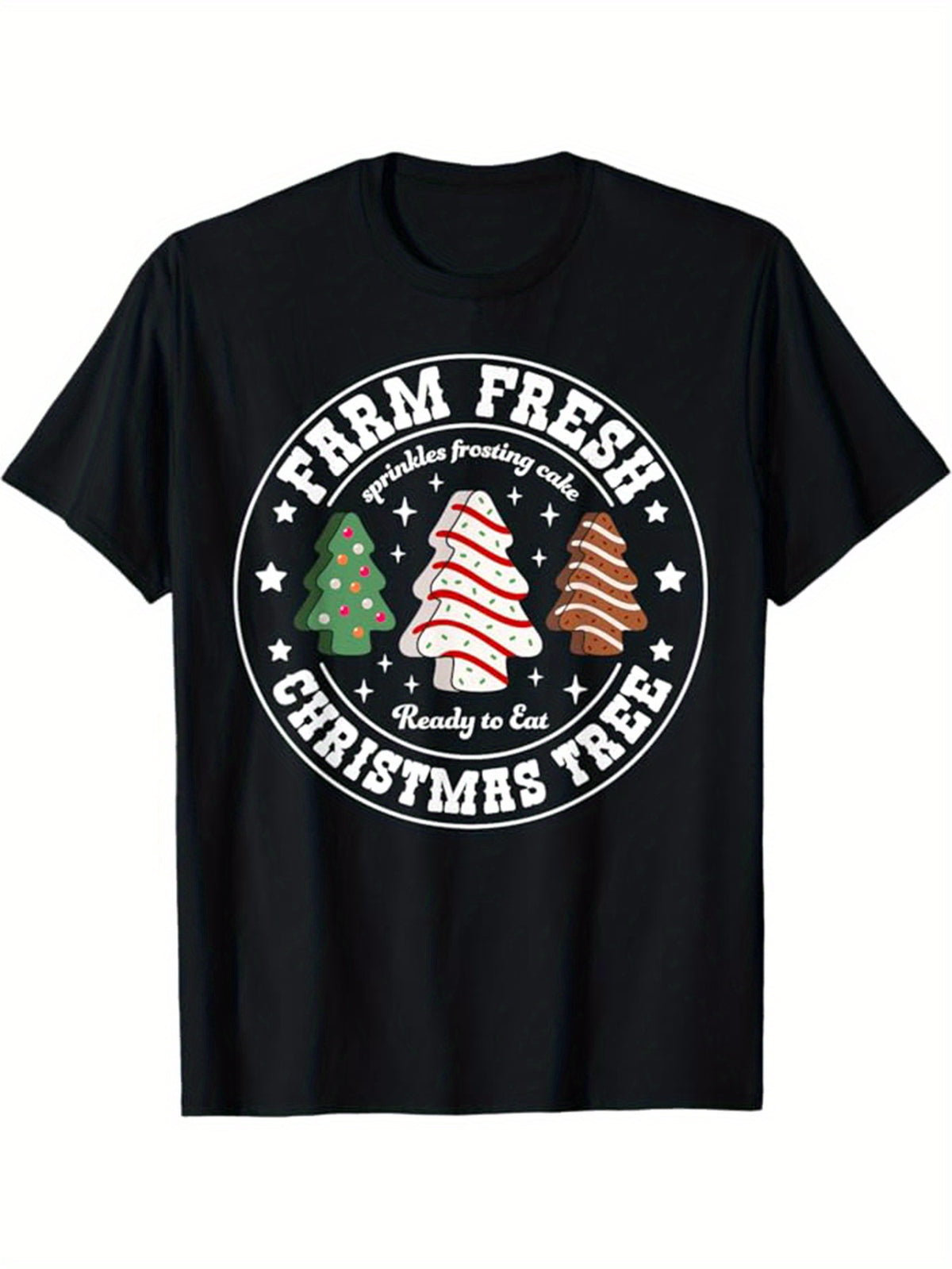 Christmas Tree Print Men's Cotton T-shirt, Graphic Tee Men's Xmas Outdoor Clothes, Men's Clothing, Casual Short Sleeve Crew Neck T-shirt, Tops For Men, Gift For Men