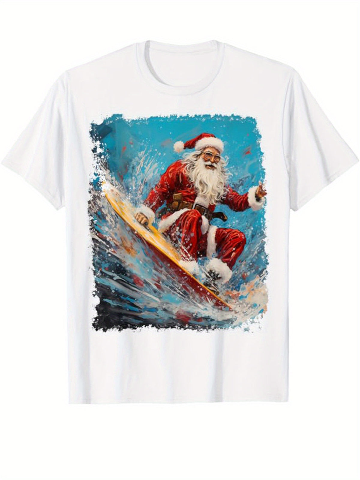 Santa Claus Christmas Print Men's Cotton T-shirt, Graphic Tee Men's Xmas Outdoor Clothes, Men's Clothing, Casual Short Sleeve Crew Neck T-shirt, Tops For Men, Gift For Men