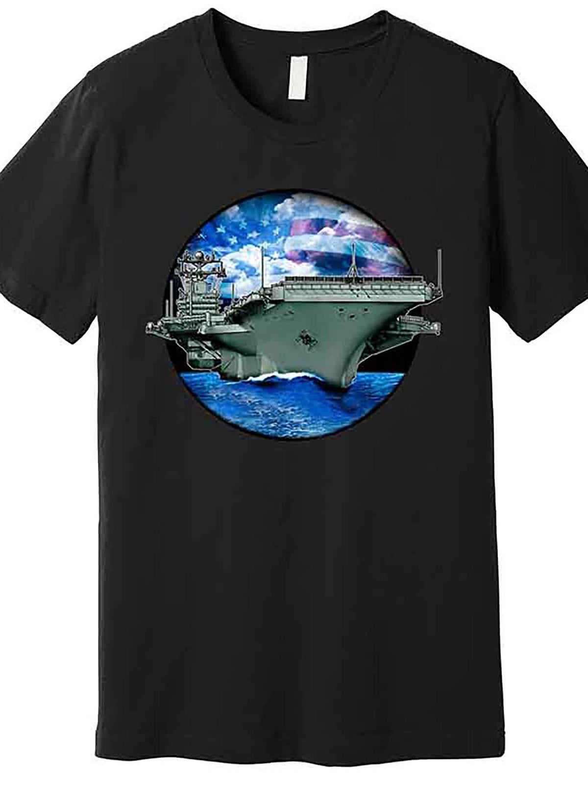 [Everyday Comfort] Men’s Aircraft Carrier Graphic T-Shirt - Black Cotton Short Sleeve Crewneck with 3D Printed Design, Casual & Comfortable for Casual Attire, Everyday Tshirt | Crewneck Shirt