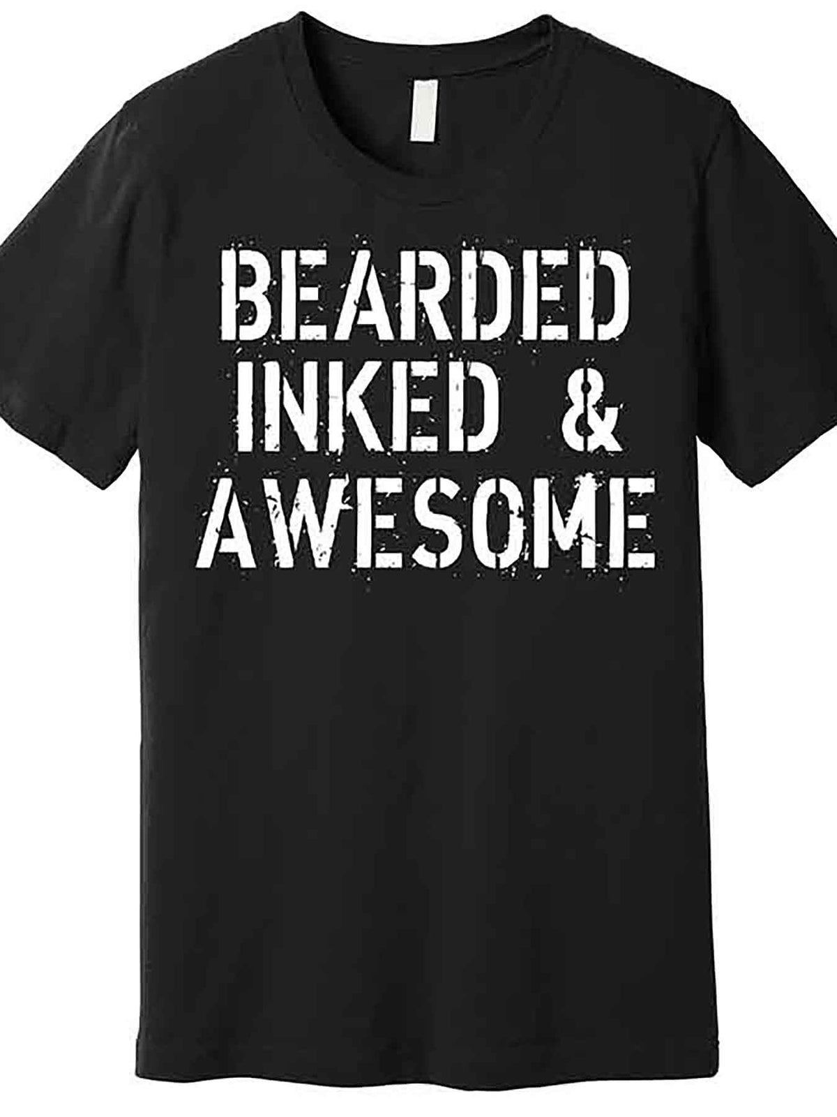 VLANMON Bearded Inked & Awesome Beard Tattoo Logo Premium Men’s Short Sleeve Graphic T-Shirt - 100% Cotton, Soft & Comfortable, Regular Fit, Round Neck, Machine Washable, Funny Black Design, AA Size