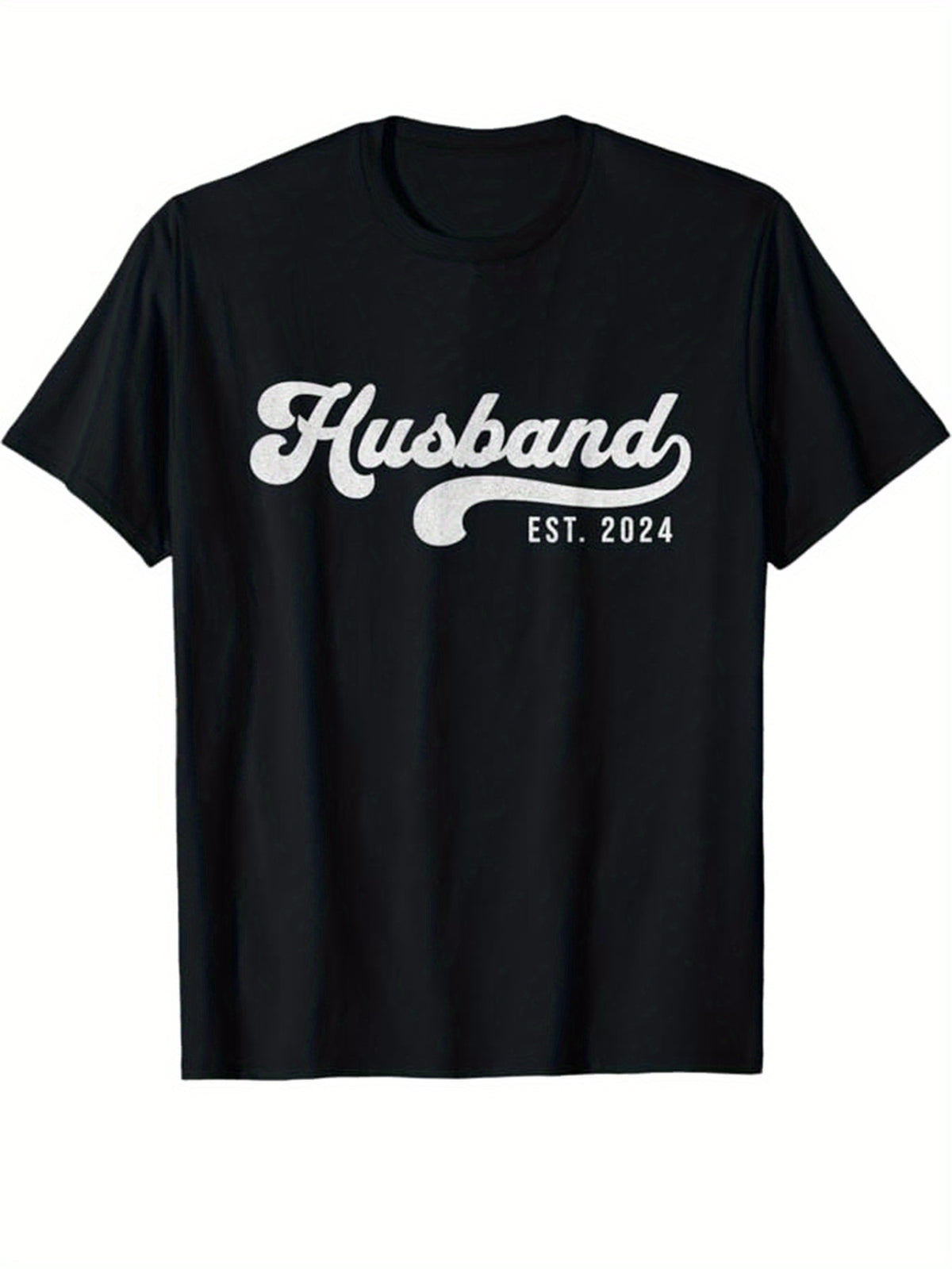 Husband Est. 2024 Graphic Print Men's Cotton T-Shirt - Black Casual Short Sleeve Crew Neck Tee, Loose Fit, Machine Washable, Perfect Gift for Him