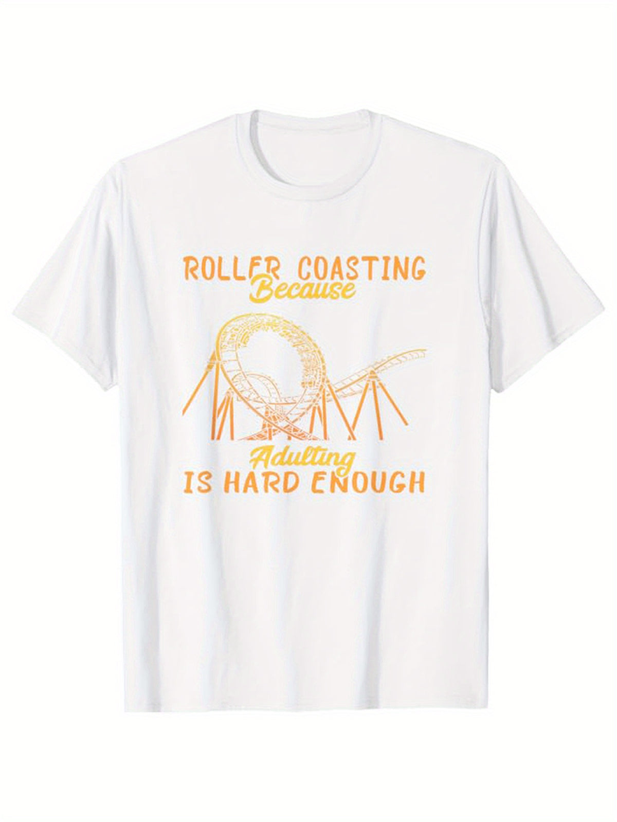 Roller Coaster Print, Men's Cotton T-shirt, Graphic Tee Men's Outdoor Clothes, Men's Clothing, Casual Short Sleeve Crew Neck T-shirt