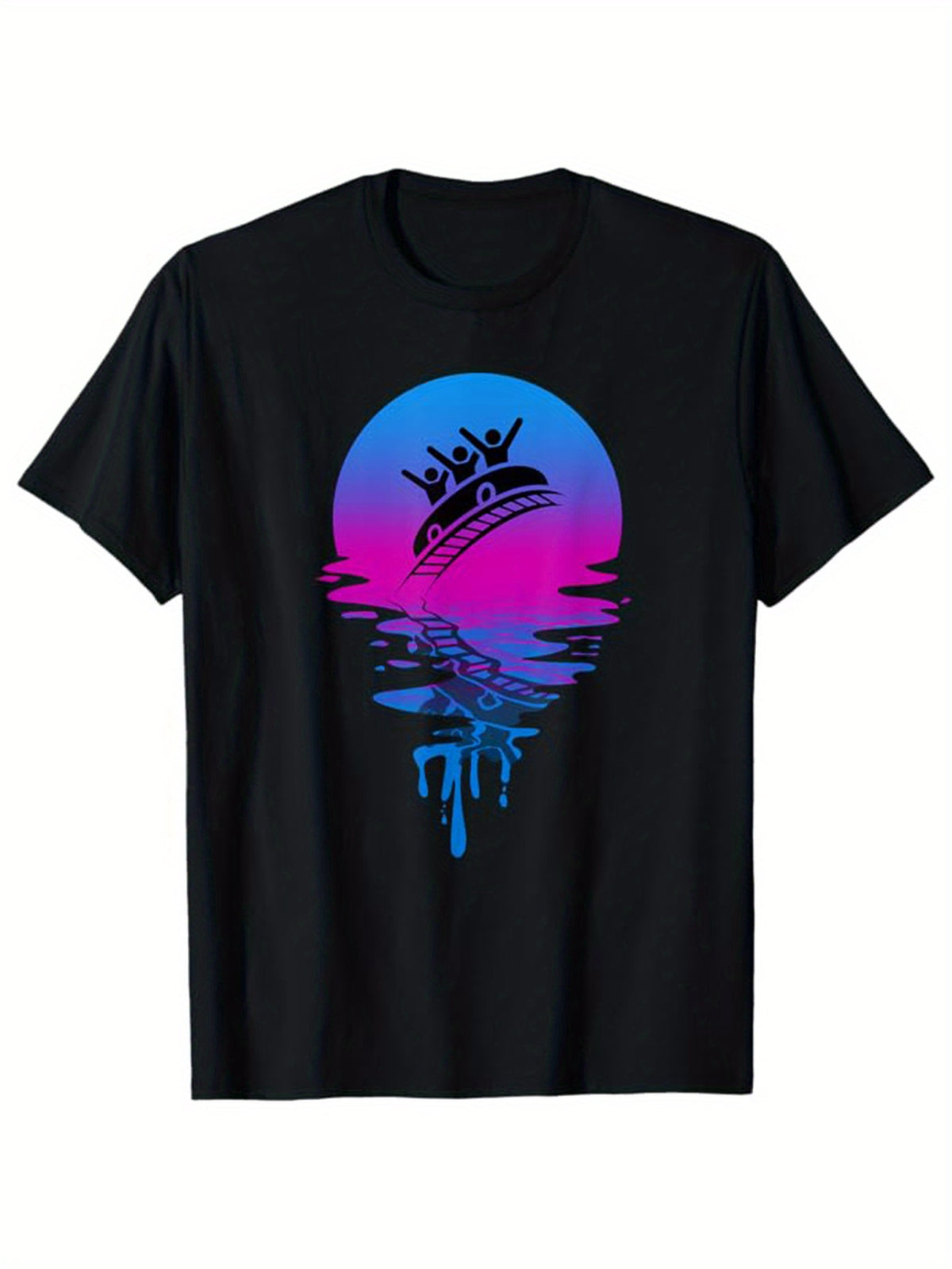 Men's Cotton Graphic T-Shirt - Roller Coaster Design with Vibrant Sunset Print, Casual Short Sleeve Crew Neck Tee for Outdoor & Casual Attire, Outdoor Tee | Relaxed Fit Shirt | Machine Washable