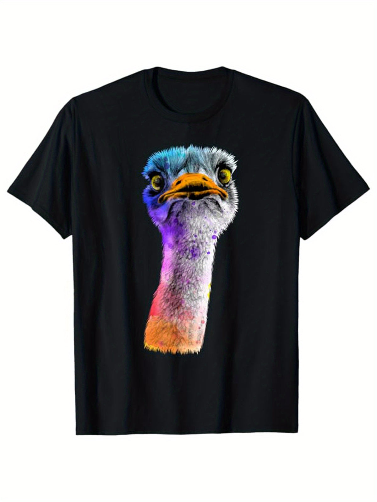 Ostrich Print, Men's Cotton T-shirt, Graphic Tee Men's Outdoor Clothes, Men's Clothing, Casual Short Sleeve Crew Neck T-shirt