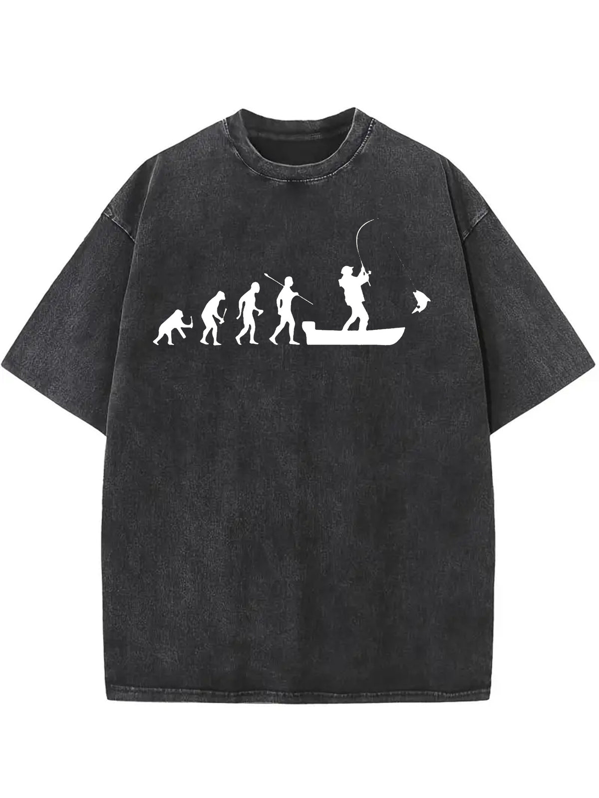 Fishing Print, Men's Vintage Cotton T-shirt, Men’s Western Cowboy Graphic Wash T-shirt, Round Neck Short Sleeve Tee For Outdoor