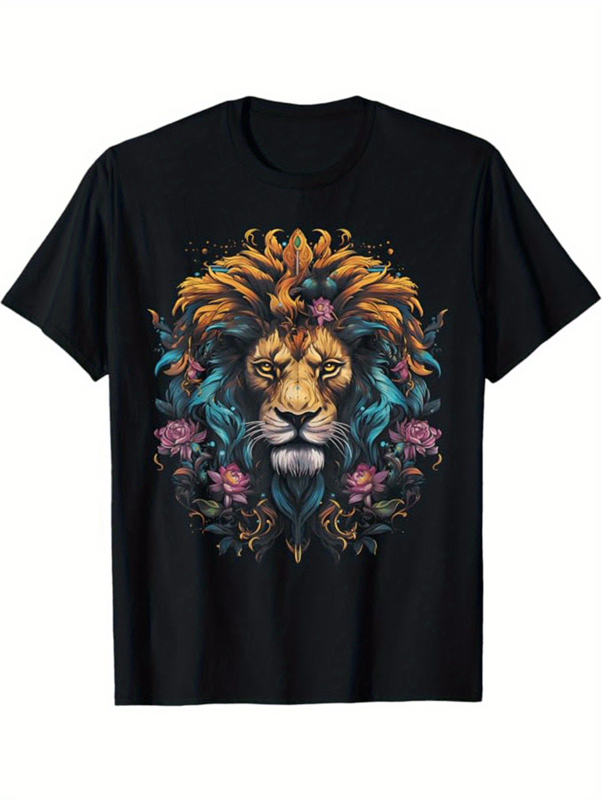 Lion Print, Men's Cotton T-shirt, Graphic Tee Men's Outdoor Clothes, Men's Clothing, Casual Short Sleeve Crew Neck T-shirt