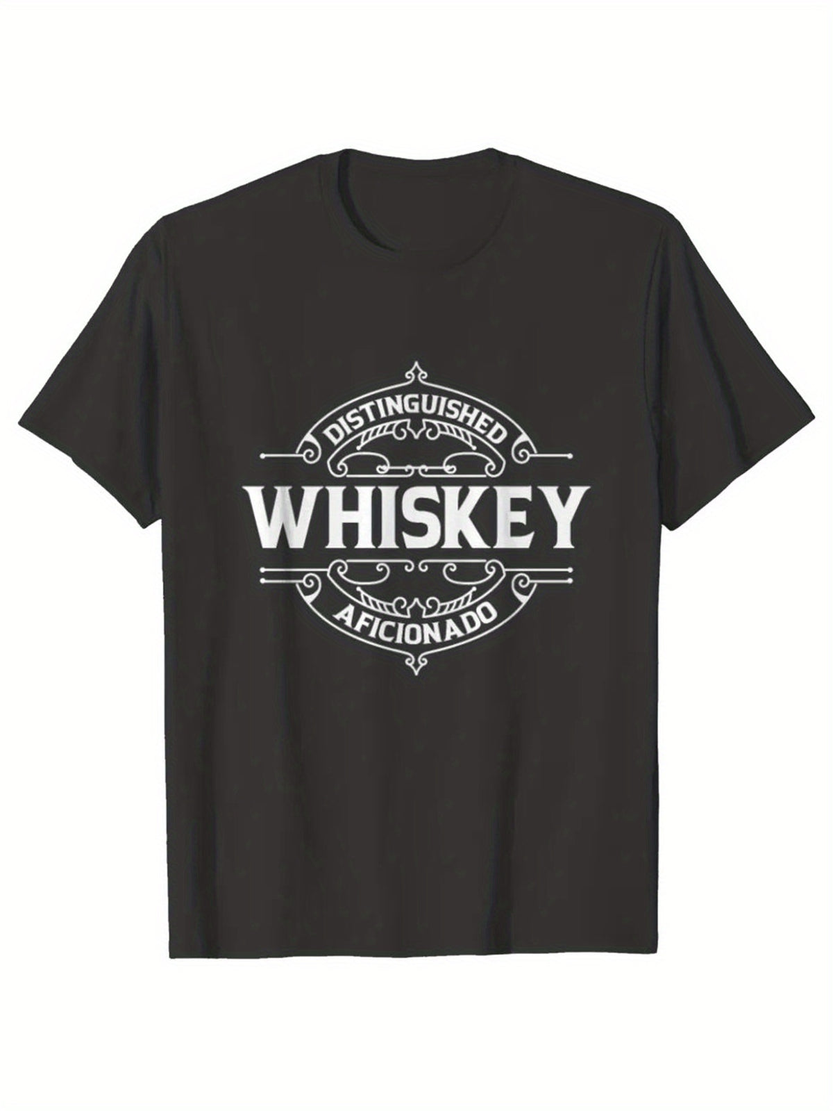 Men's Premium Cotton "Whiskey" Graphic Tee - Casual, Loose-Fit Crew Neck T-Shirt with Intricate Whiskey Bottle Design, Short Sleeve, Machine Washable - Ideal for All Seasons