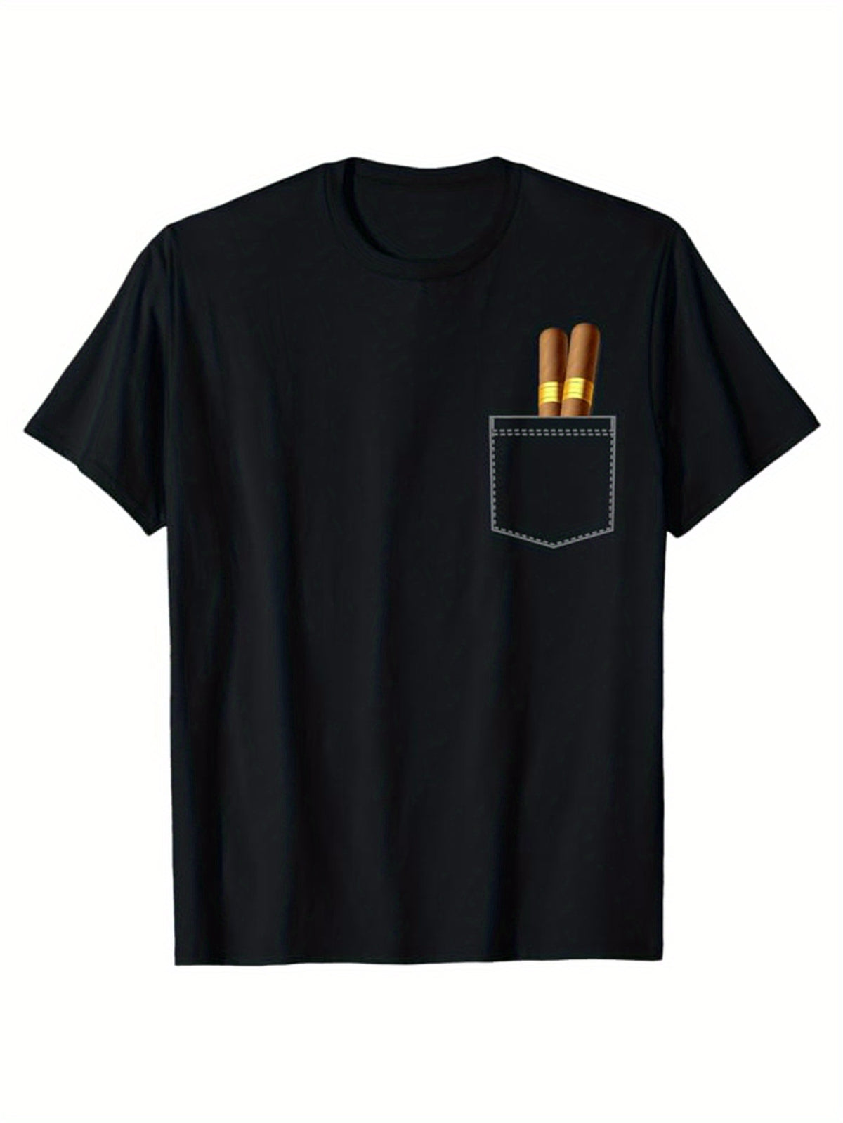 Men's Cotton T-Shirt With Cigar Print, Casual Short Sleeve Round Neck Tee, Soft Comfortable Top, Men's Clothing
