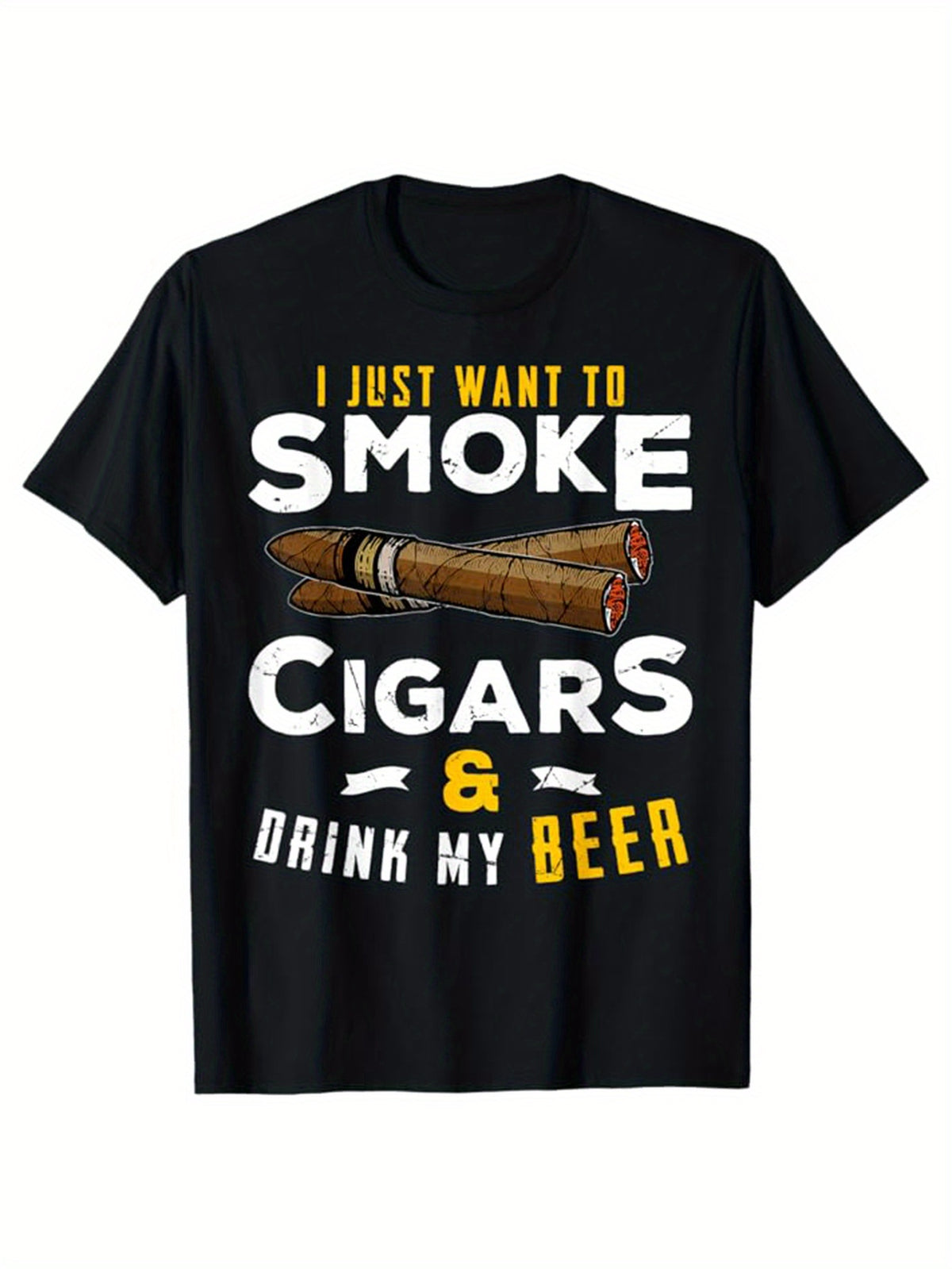Men's Cotton T-Shirt With Cigar Print, Casual Short Sleeve Round Neck Tee, Soft Comfortable Top, Men's Clothing