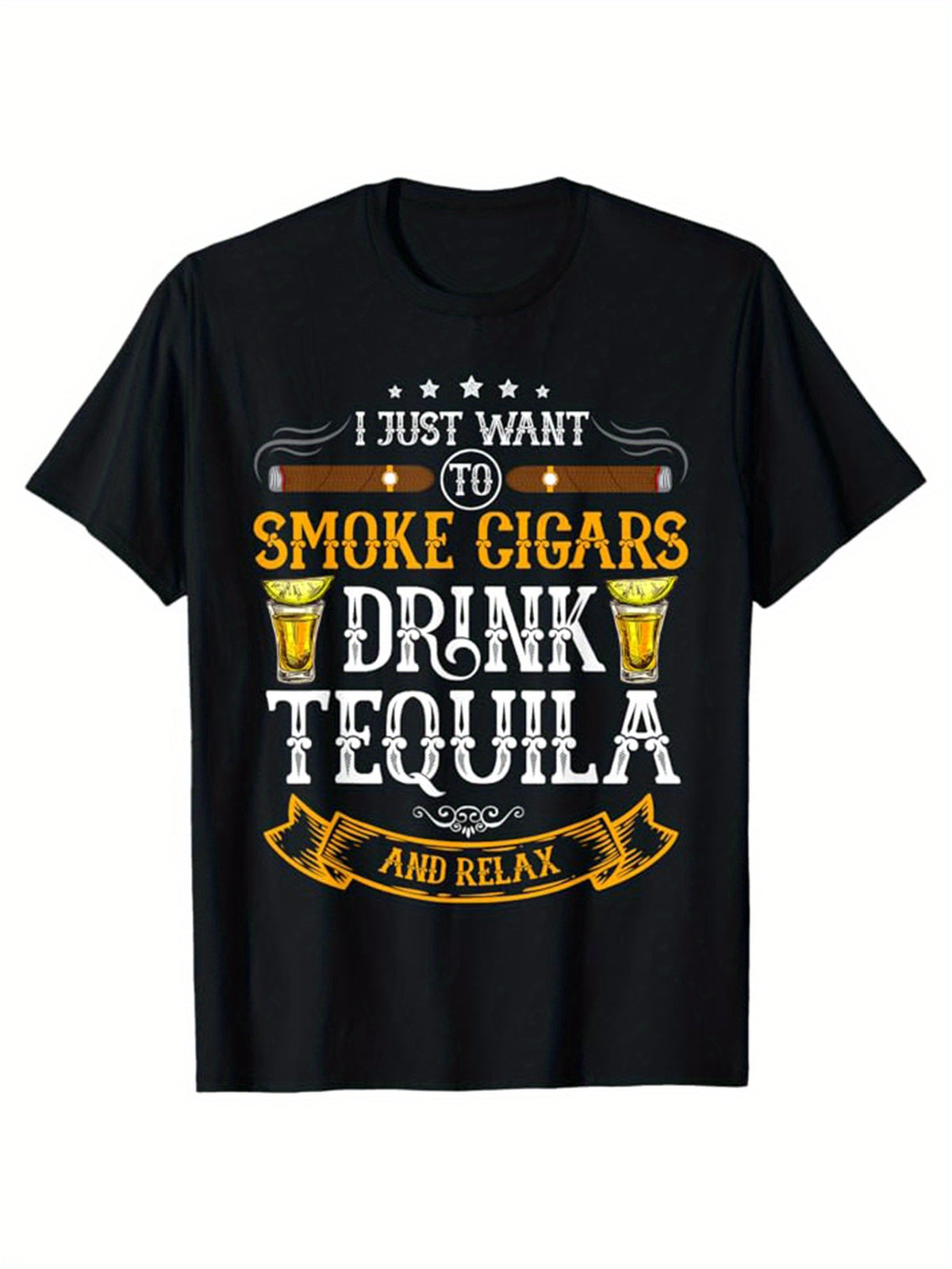 Men's Cotton T-Shirt With Cigar Print, Casual Short Sleeve Round Neck Tee, Soft Comfortable Top, Men's Clothing